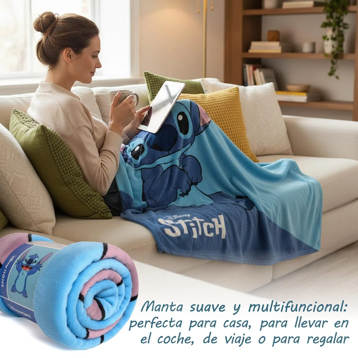 Manta Infantil Stitch 160 x 130 cm - Manta Suave y Ligera para Niños y Niñas, Tacto Cálido, Agradable y Muy Confortable, Ideal para Cama o Sofá