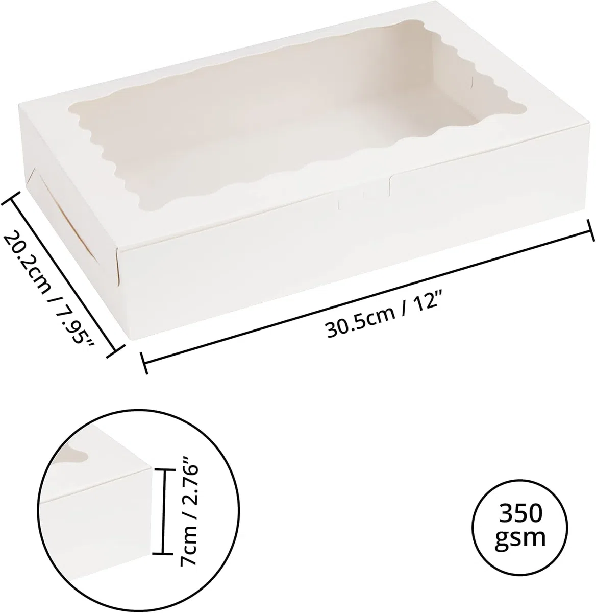 TIMESETL 10 Caja de Reposteria 30x20x7 CM Cajas de Pasteles con Ventana Transparente Cajas Cartón para Tartas Rectangular para Dulces Galletas Pasteles Caja Bento Cake