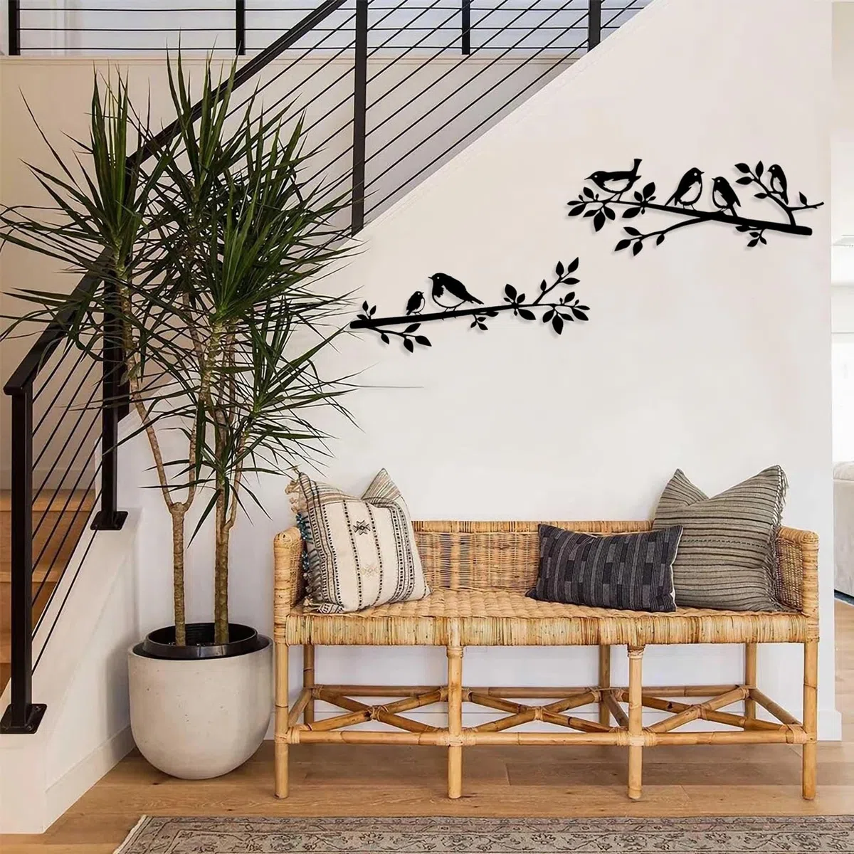 Pduoduo Decoración de pared de metal con diseño de pájaro en rama, silueta enamorada para salón, jardín