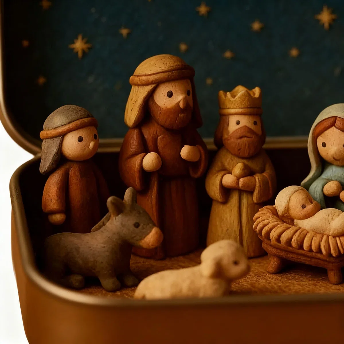Belén bolsillo | Conjunto Natividad | Belenes navideños en miniatura en caja hojalata | Escena Belén bolsillo | Exhibición portátil figuras ovejas y Jesús Sagrada Familia para decoración interiores