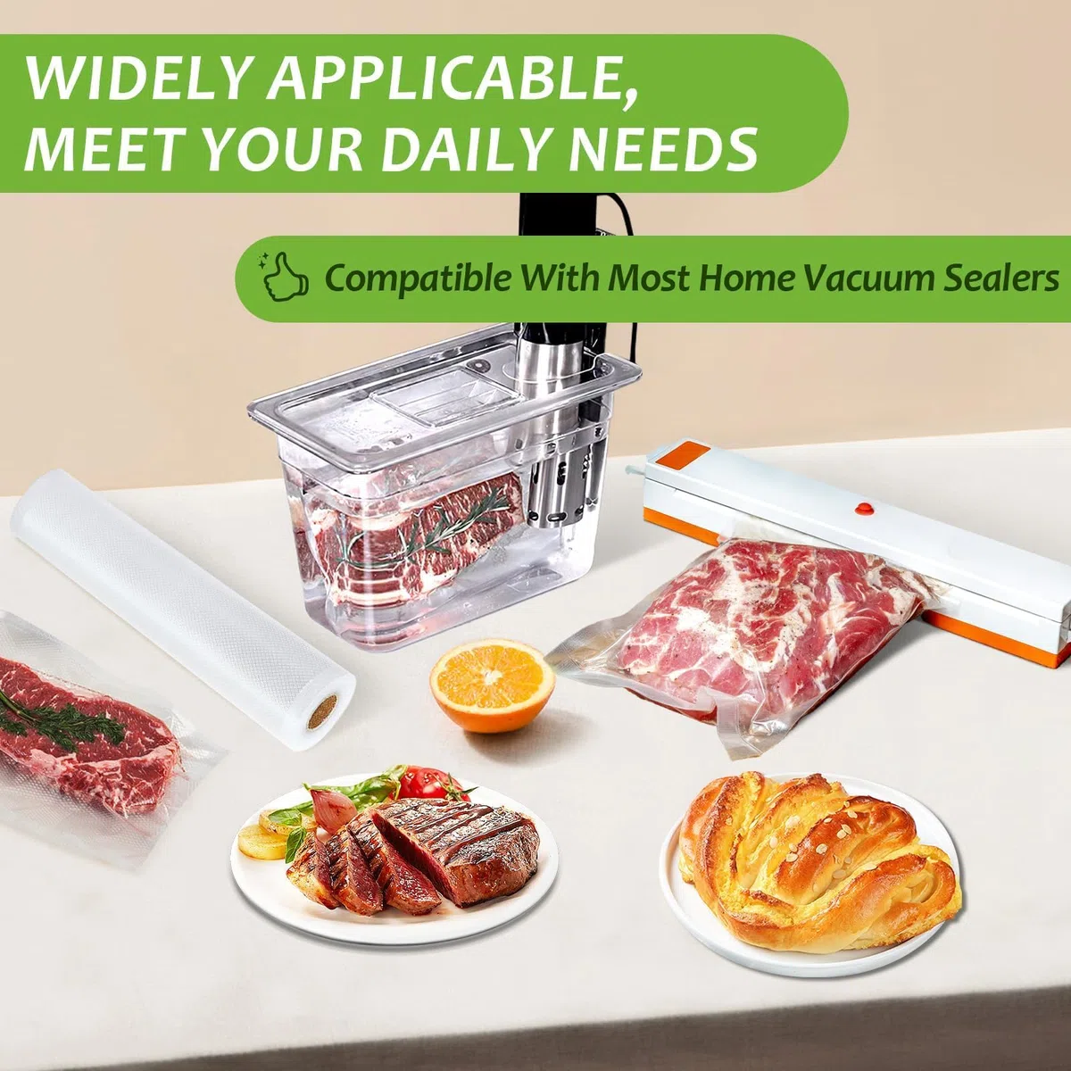 3 Rollos Bolsas Vacio Alimentos, 28x600cm Gofradas Rollo Bolsas Envasar al Vacio Alimentos, BPA Free, Reutilizable, Rollos Envasadora al Vacio para Envasadora al Vacío e Sous Vide