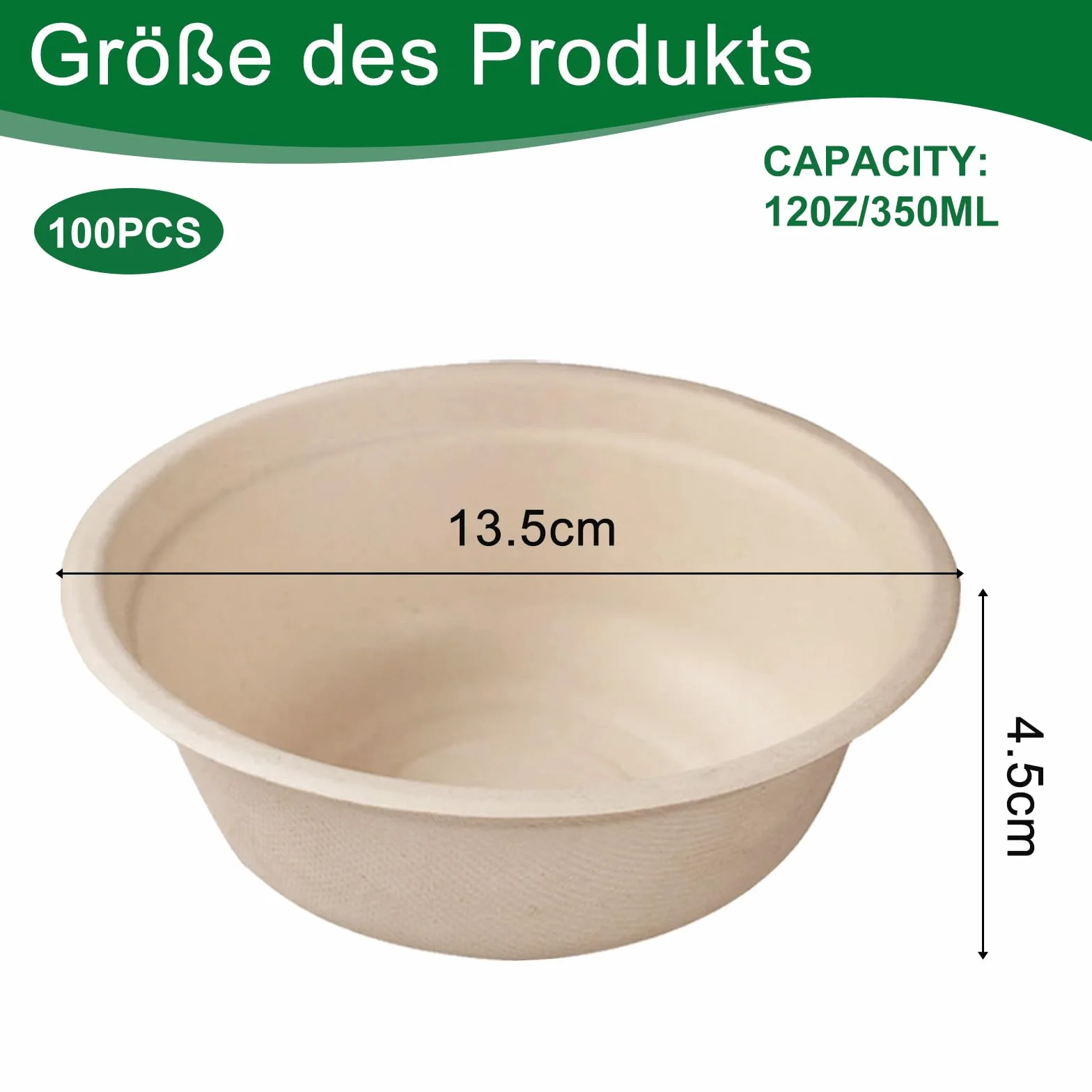 100 cuencos desechables ecológicos para sopa de caña de azúcar, 350 ml, cuencos de cartón desechables, cuencos de sopa orgánicos, compostables