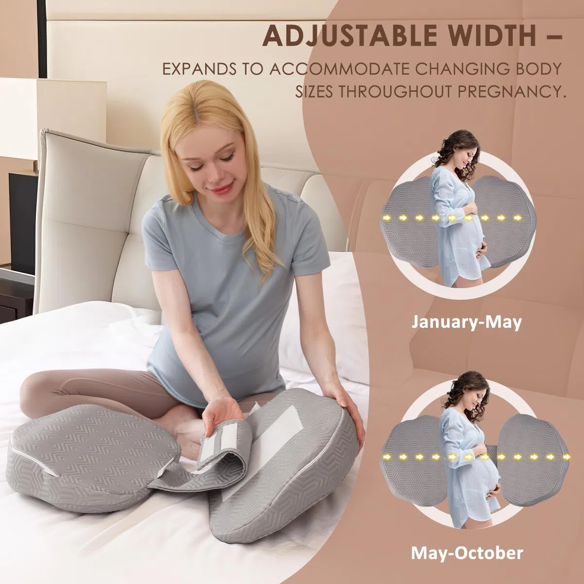 Chilling Home Almohada de Embarazo para Dormir, Almohada de Embarazo de Espuma Viscoelástica para Estómago,Espalda, Almohada Corporal Ajustable y Portátil para Personas Que Duermen de Lado (Gris)