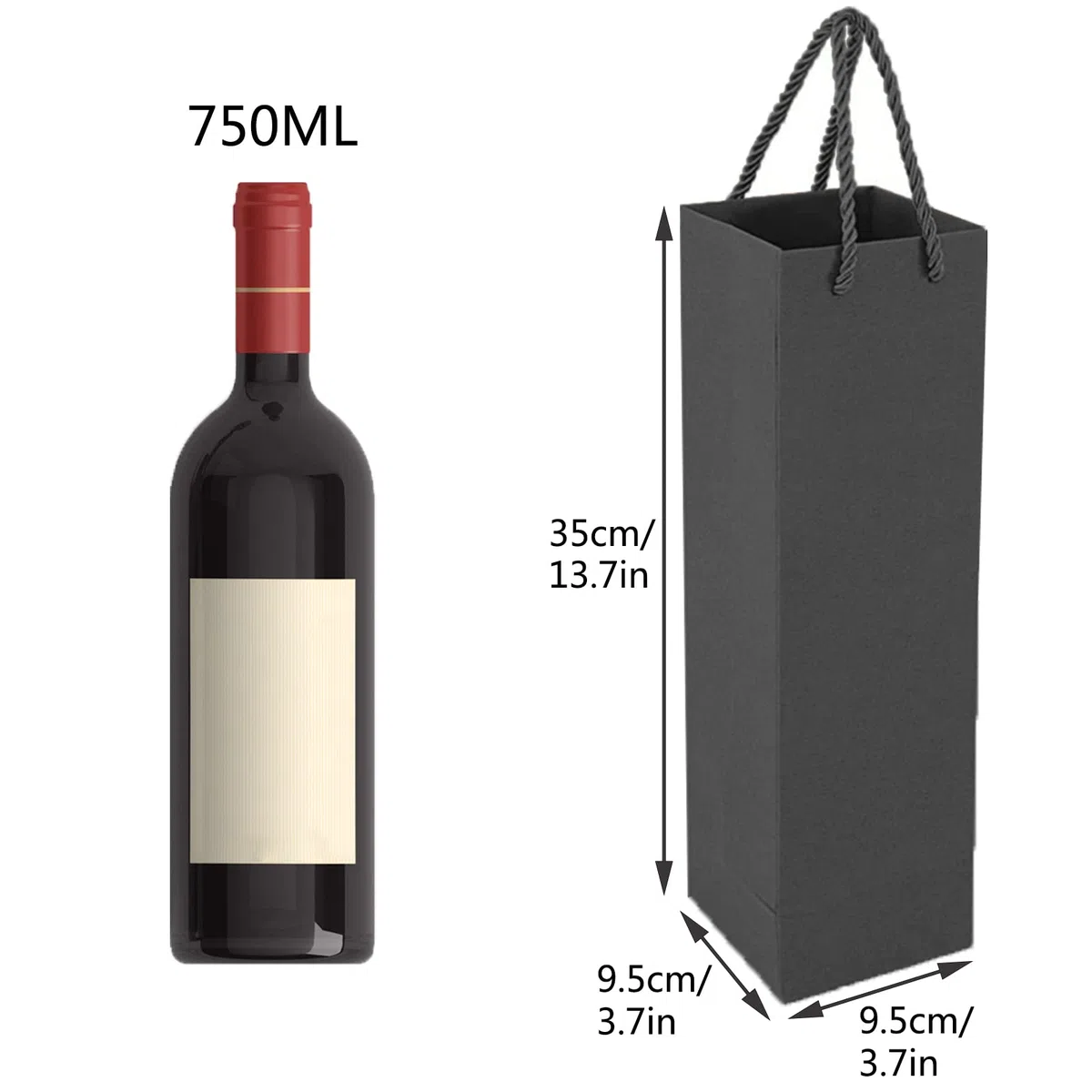 Bolsas de Regalo de Papel Kraft Premium con Asas, 20 Bolsas de Almacenamiento para Regalos de Vino, Fiesta, Boda y Navidad (negro)