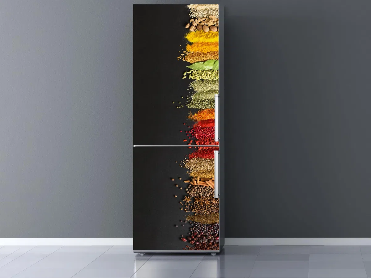 Oedim Vinilo Frigorífico Imitación Óleo Especias 185x60cm | Adhesivo Resistente | Pegatinas de Nevera Económicas y Elegantes | Vinilo Nevera