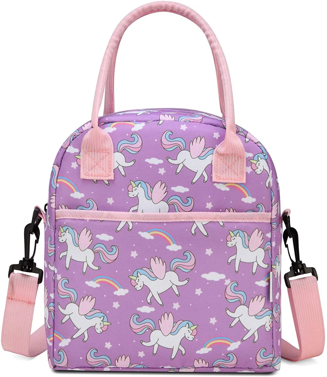 VASCHY Bolsa Almuerzo Infantil, Bolsa Termica Porta Alimentos para Niñas Bolsa Merienda Infantil Bolsa Termica Comida 8.2 Litros para la Escuela con Asa y Correa Desmontable, Unicornio
