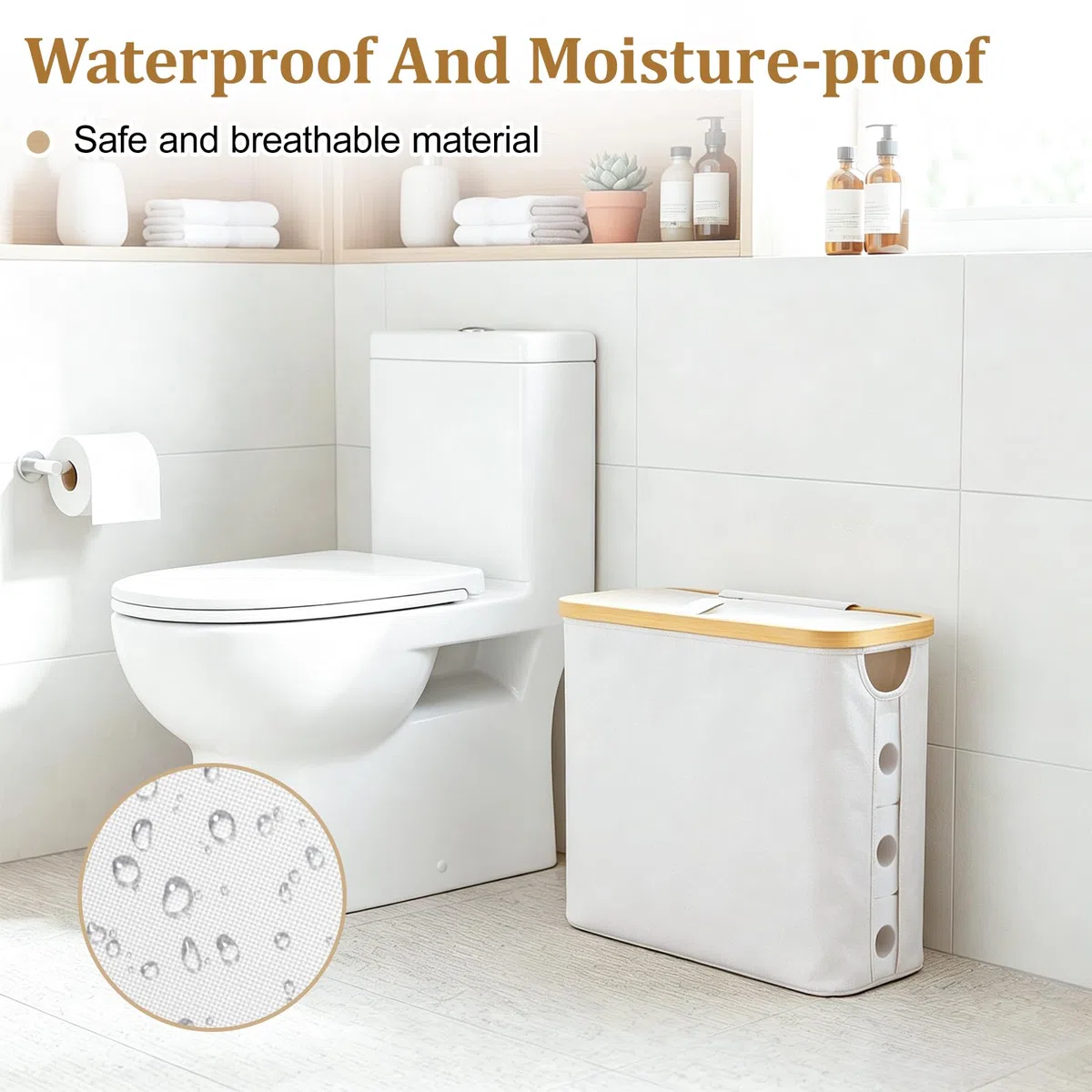 23L Cesta de Almacenamiento de Papel higiénico con Tapa para 12 Rollos Beige Organizador Papel Higienico Impermeable e Plegable Organizador Baño