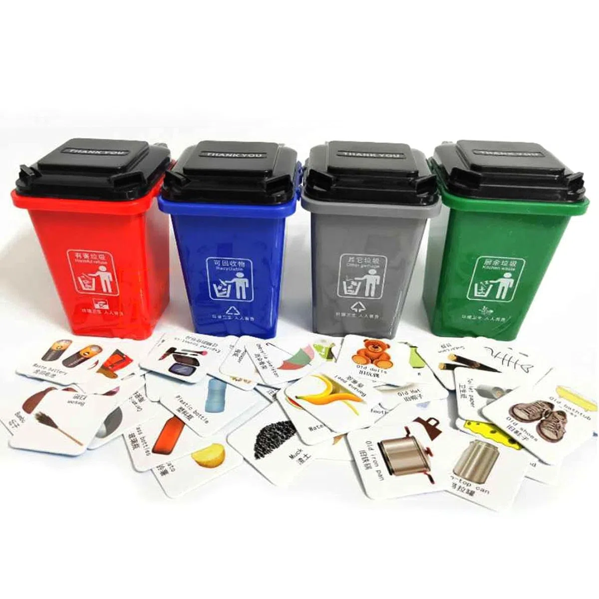 【RECOMENDADO POR PEDAGOGOS】 Juego Educativo Reciclaje para Niños 3-8 Años - 4 Cubos Basura + 108 Tarjetas + Guía Interactiva | Juguete Montessori para Aprender Clasificación de Residuos