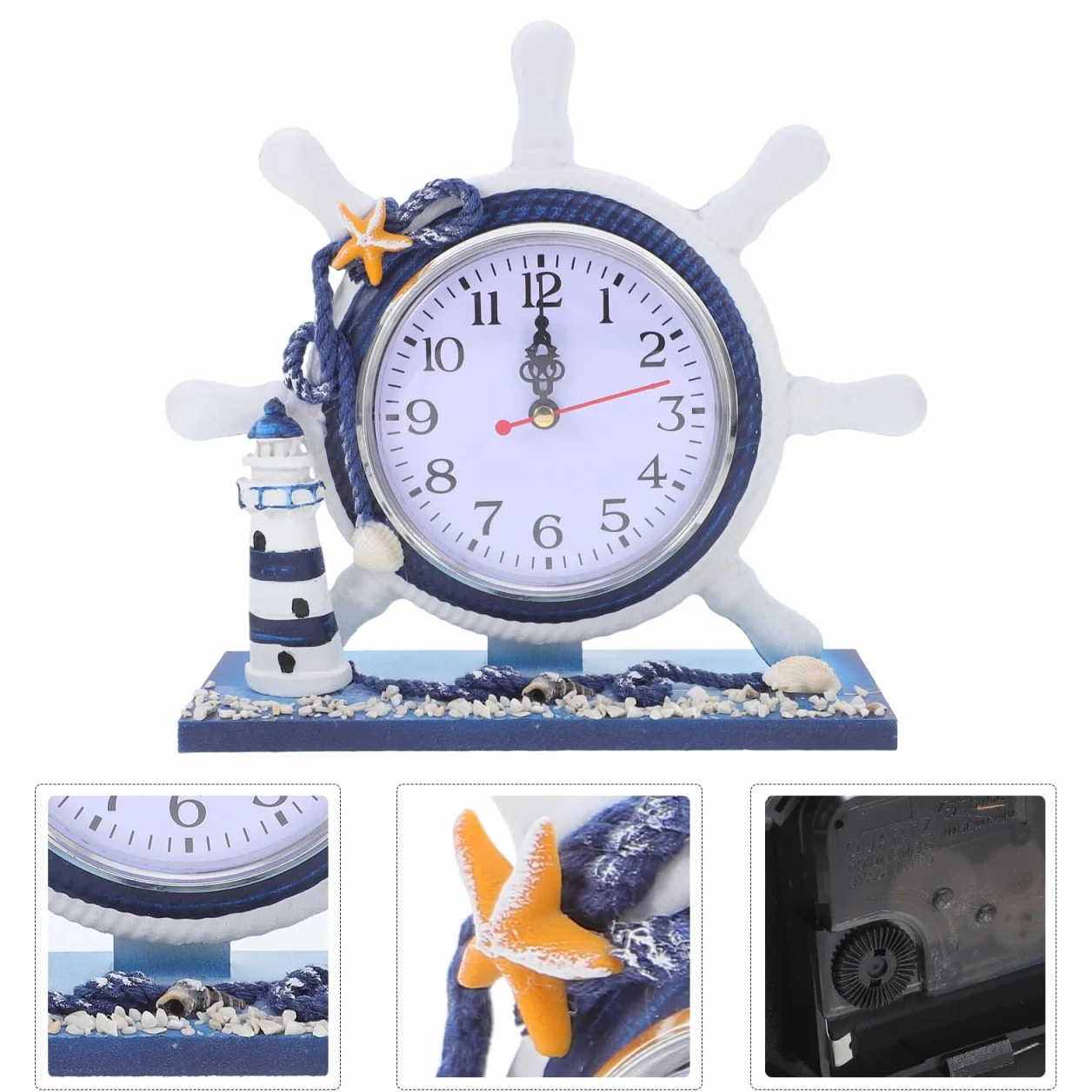 Garneck 1 reloj de oficina para hombre, decoración de oficina, faro, adorno de resina, reloj de oficina, retro, reloj de mesita de noche, reloj silencioso, decoración de salón, reloj de estilo