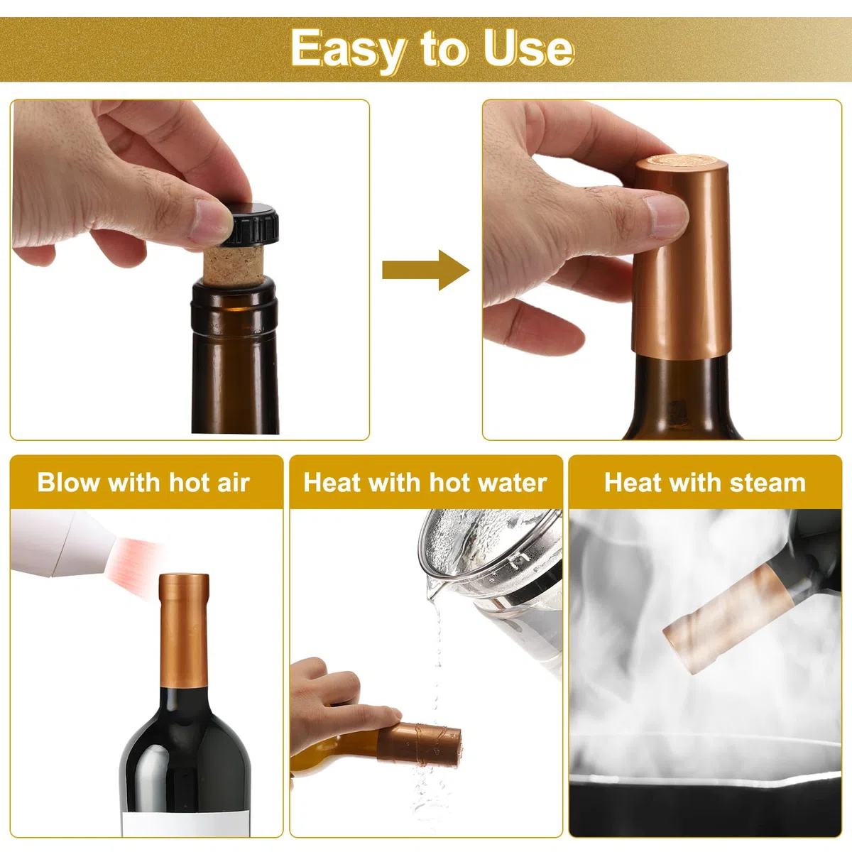 QUARKZMAN 100 Piezas de Cápsulas Termorretráctiles de PVC con 12 Tapones de Corcho en Forma de T para Sellador de Botellas de Vino, Envolturas Termorretráctiles, 30x60mm, Blanco