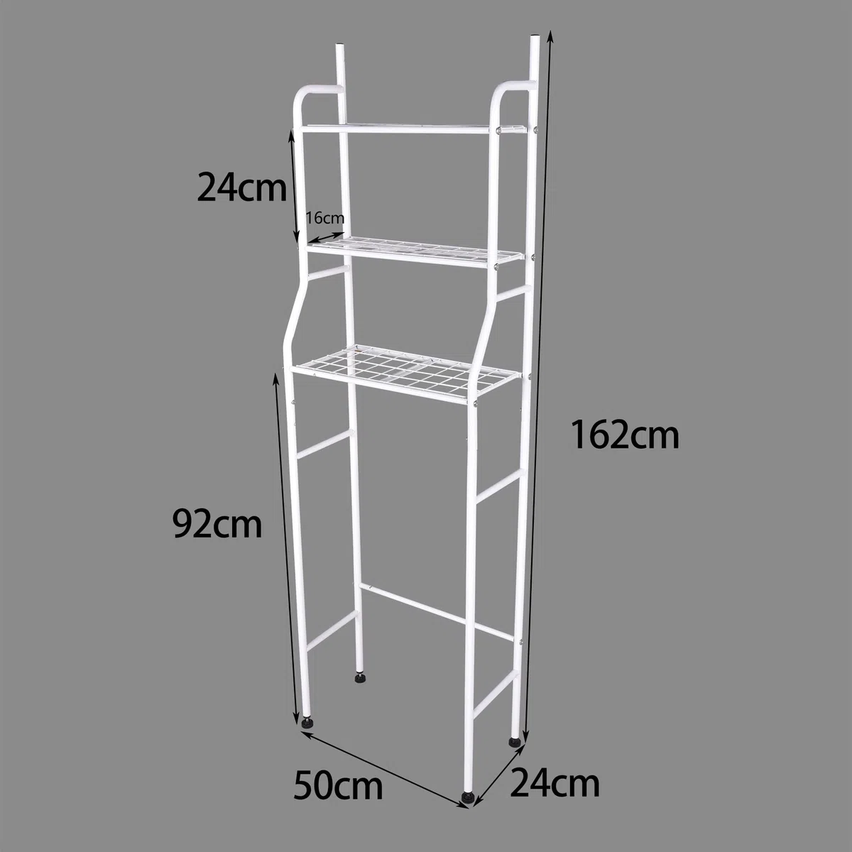 Soporte de inodoro de metal, soporte de baño de malla de 3 niveles, organizador de baño, ahorro de espacio, fácil de montar (blanco)
