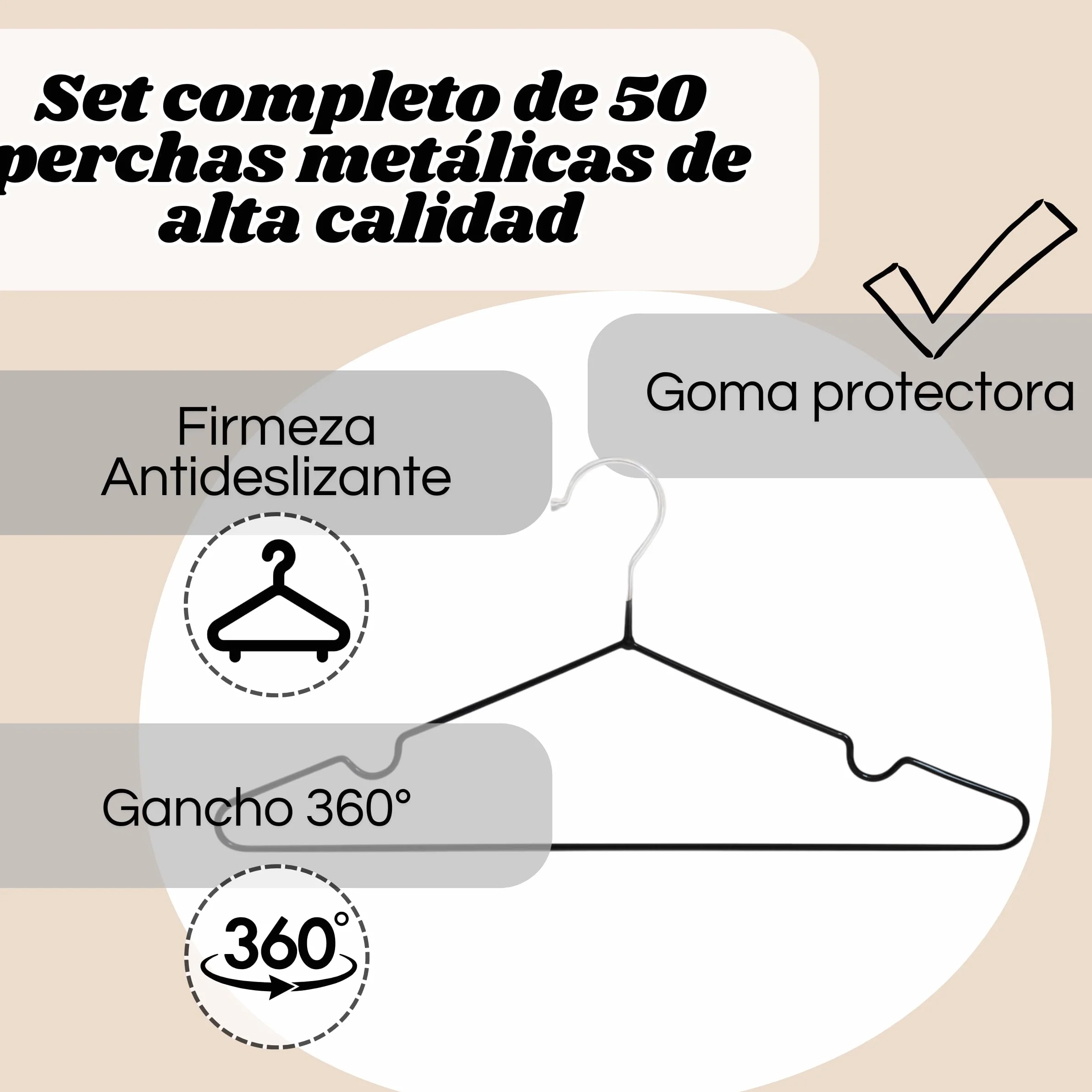Weida | Paquete de 50 Perchas metálicas Antideslizantes | Recubrimiento de Goma Suave, Delgadas y Resistentes |Ideal para Pantalón, Camisa, Traje |40.5X 19.5 cm (Negro)