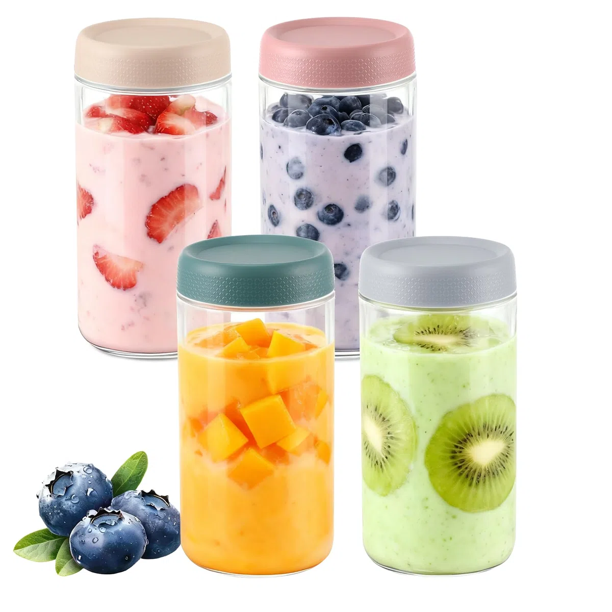 4 Piezas Tarros de Cristal Con Tapa, Tarros Meal Prep 750ml, Tarros de Avena Nocturna con Tapa De Rosca, Tarross de Vidrio Reutilizables para Yogur, Overnight Oats, Especias, Preparación de Comidas