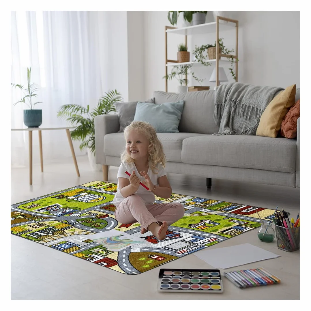 Acomoda Textil – Alfombra Infantil Ciudad Carretera para Jugar con Coches. Alfombra Antideslizante, Plegable y Acolchada. (Modelo B, 90x133 cm)