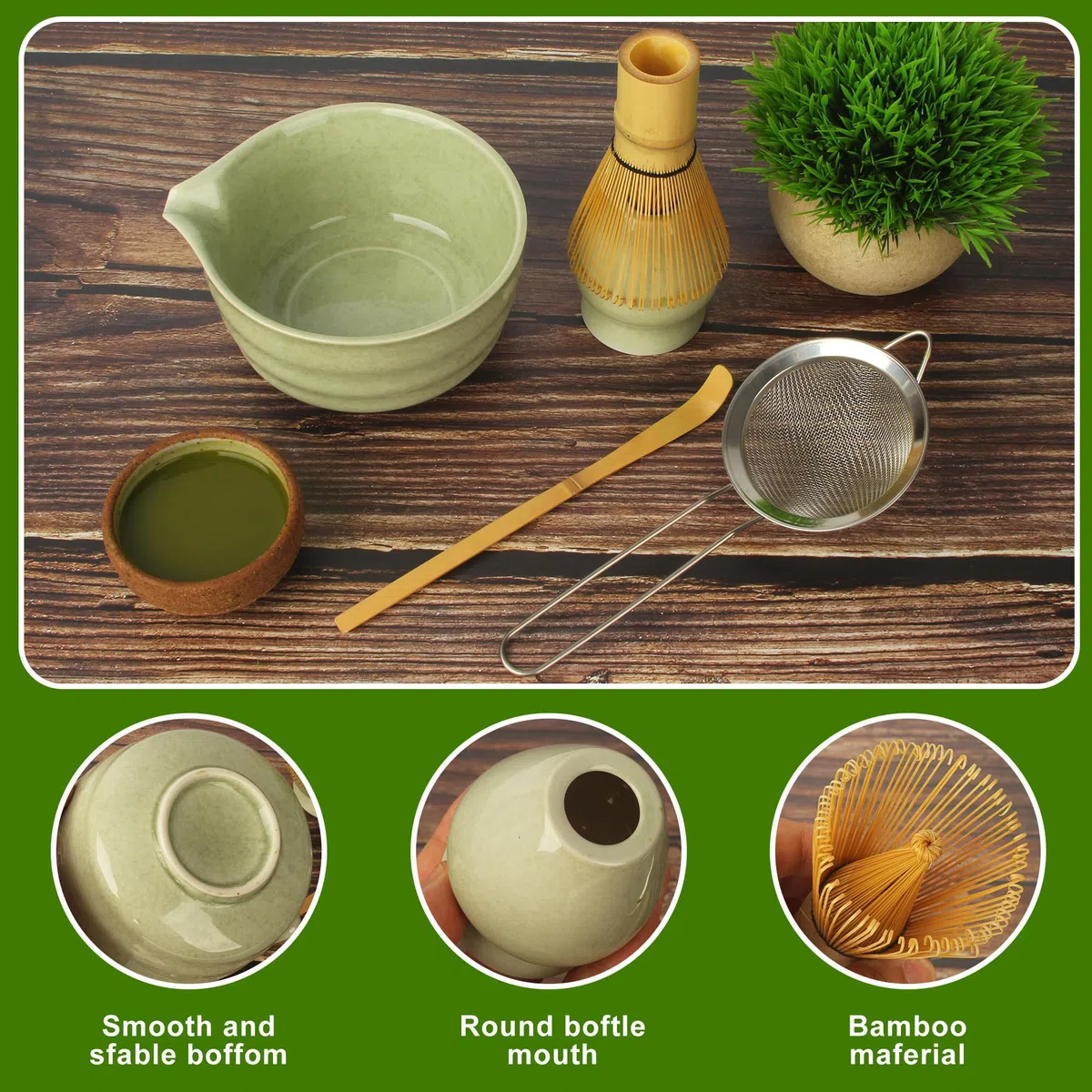 5 Piezas Matcha set, Cucharas de Matcha, Colador de Matcha, Batidor de Bambú, Cuenco de Matcha, Soporte de Cerámica para Batidor, Perfecto para Regalos de Las Fiestas