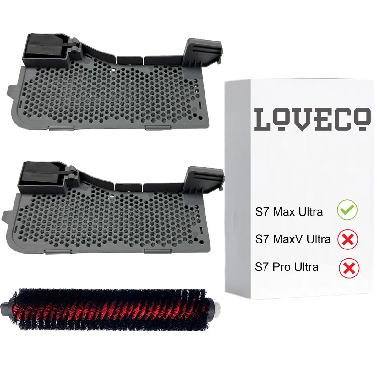 LOVECO 2 Filtro de Agua y 1 Cepillo de Limpieza Repuestos Compatible con Roborock S7 Max Ultra Mopa Estación de Lavado de Coches (Sólo para S7 Max Ultra, no para todos los demás modelos)