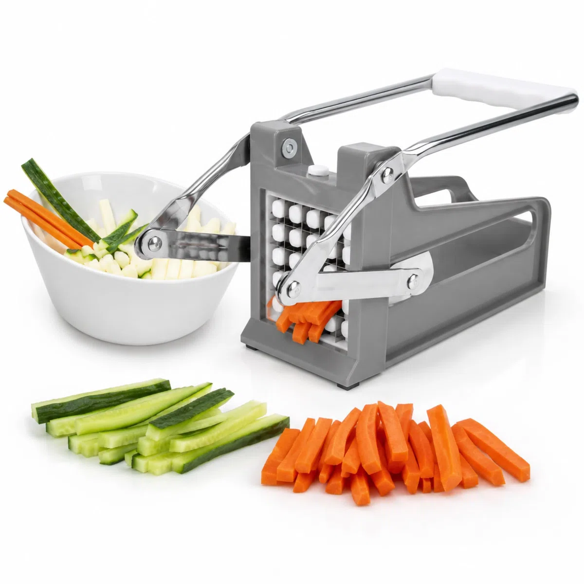 PARENCE Cortador de Patatas Manual con 2 Cuchillas Intercambiables – Cortador de Patatas y Verduras – Corte Rápido en Bastones – 22,5 x 9,3 x 9,8 cm - 2 Cuchillas