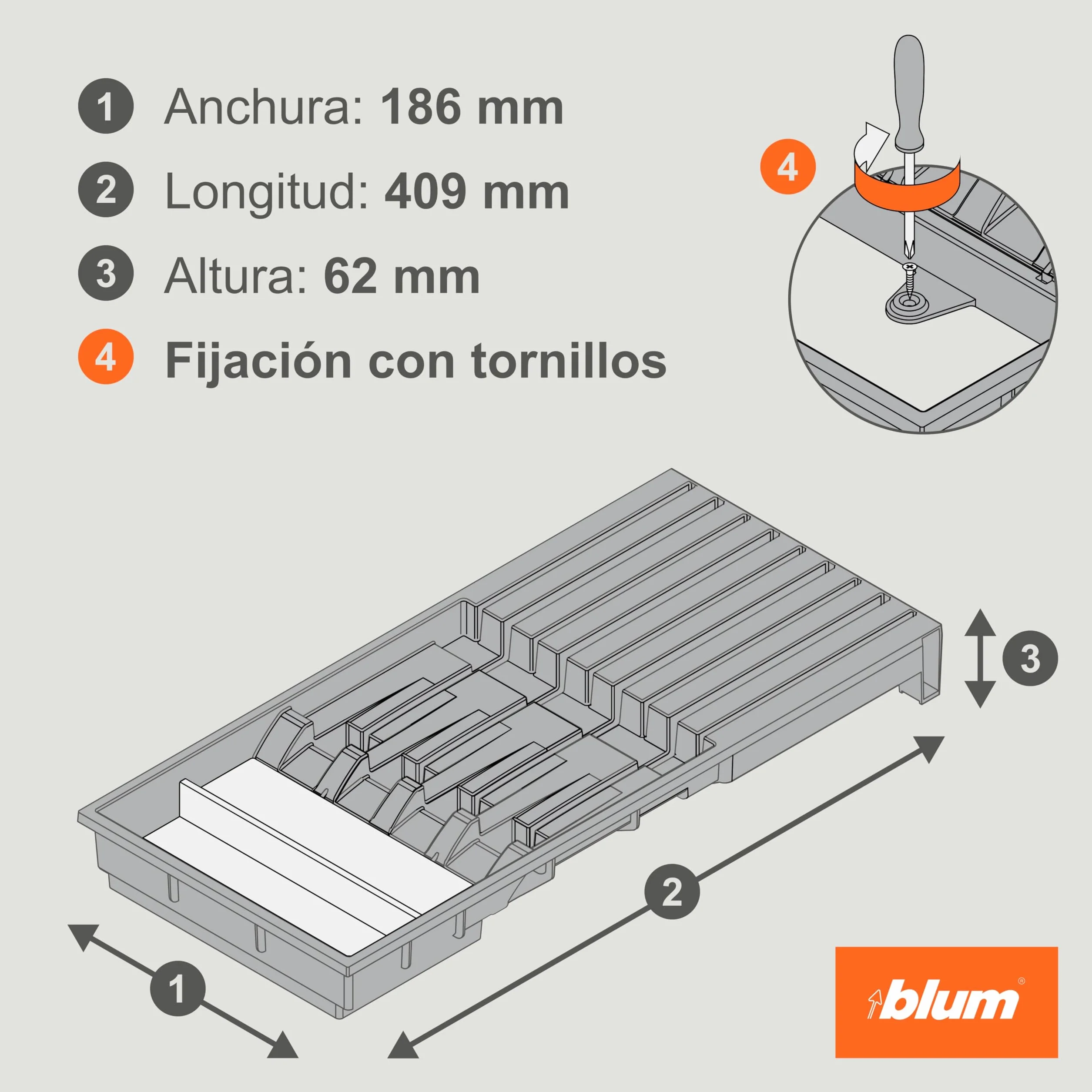 Portacuchillos de Blum I Cajón I Hasta 9 cuchillos I Plástico / Acero inoxidable I Extraíble I Cocina