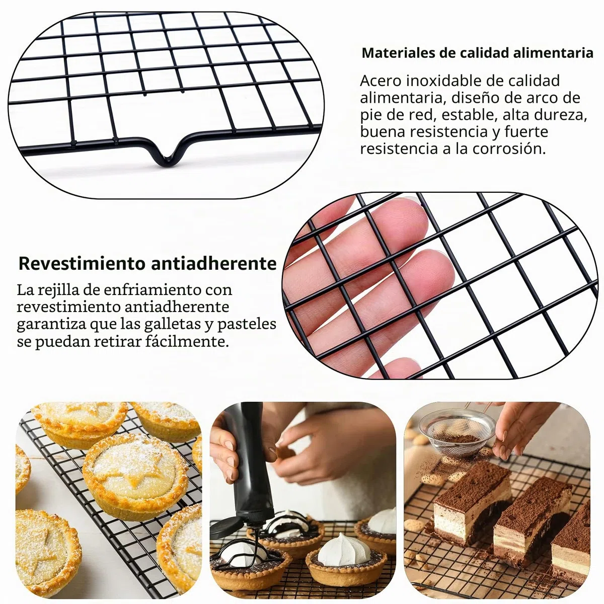 2 piezas rejillas de enfriamiento para tartas, rejillas de enfriamiento para enfriado uniforme y rápido de galletas y tartas (27,5 x 25,3 cm)