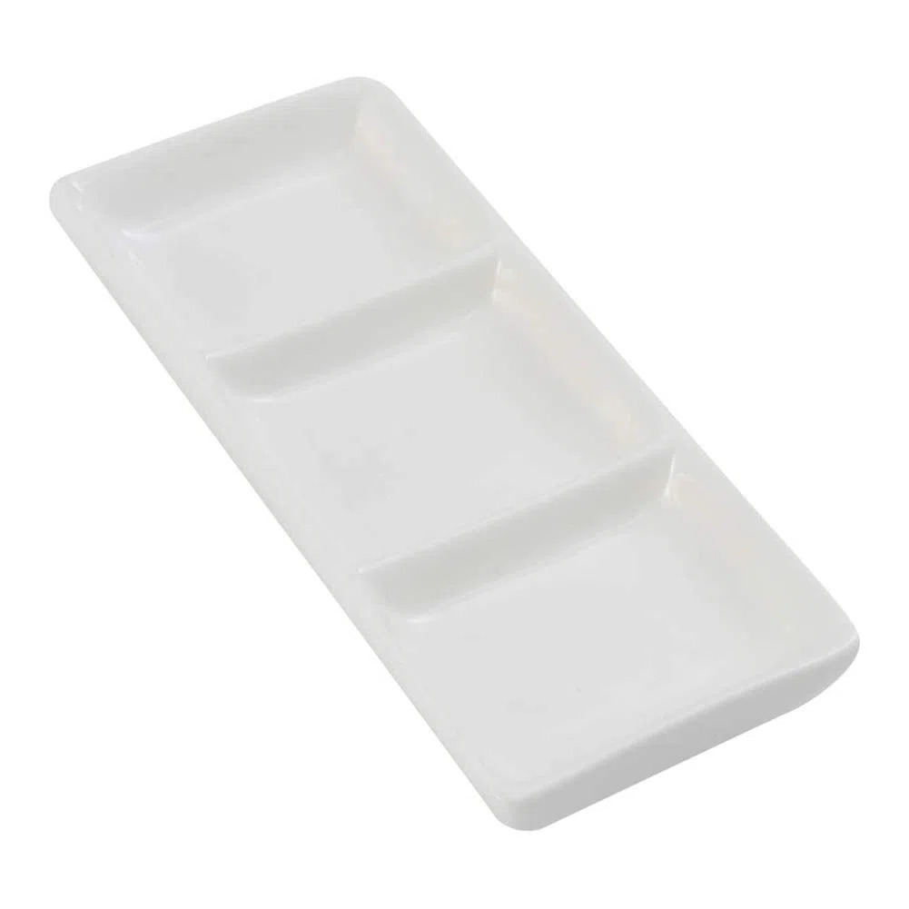 esowemsn 1 mini bandeja rectangular de cerámica blanca con 3 compartimentos para servir aperitivos, especias, vinagre, frutos secos, aperitivos, salsas, platos para el hogar, cocina, restaurante