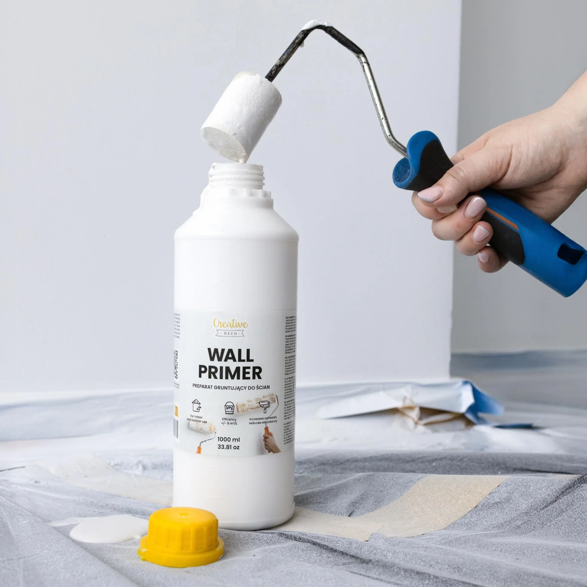 Creative DECO Imprimación de Pintura 1L Blanca | Primer Fijador Paredes y Techos | Eficacia 5m2 | Alta Adherencia | Bloqueador de Manchas | Secado Rápido | Sin Disolventes | Fácil Aplicación