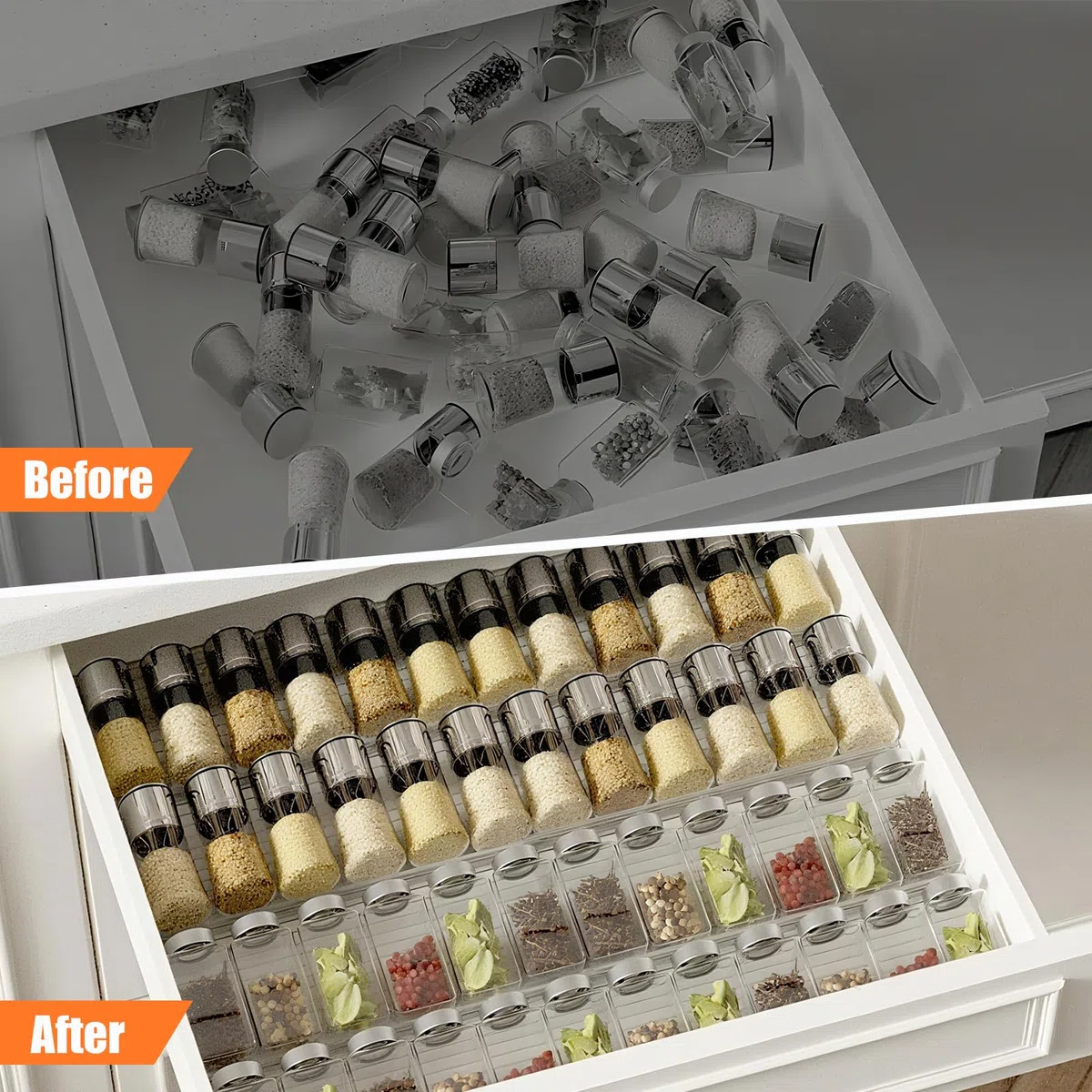 8 Piezas Organizador Acrílico para Cajones de Especias Expandible de 28 CM a 56 CM Estante Transparente Acrílico de Cajones de Especias para Cocina Armarios Encimera