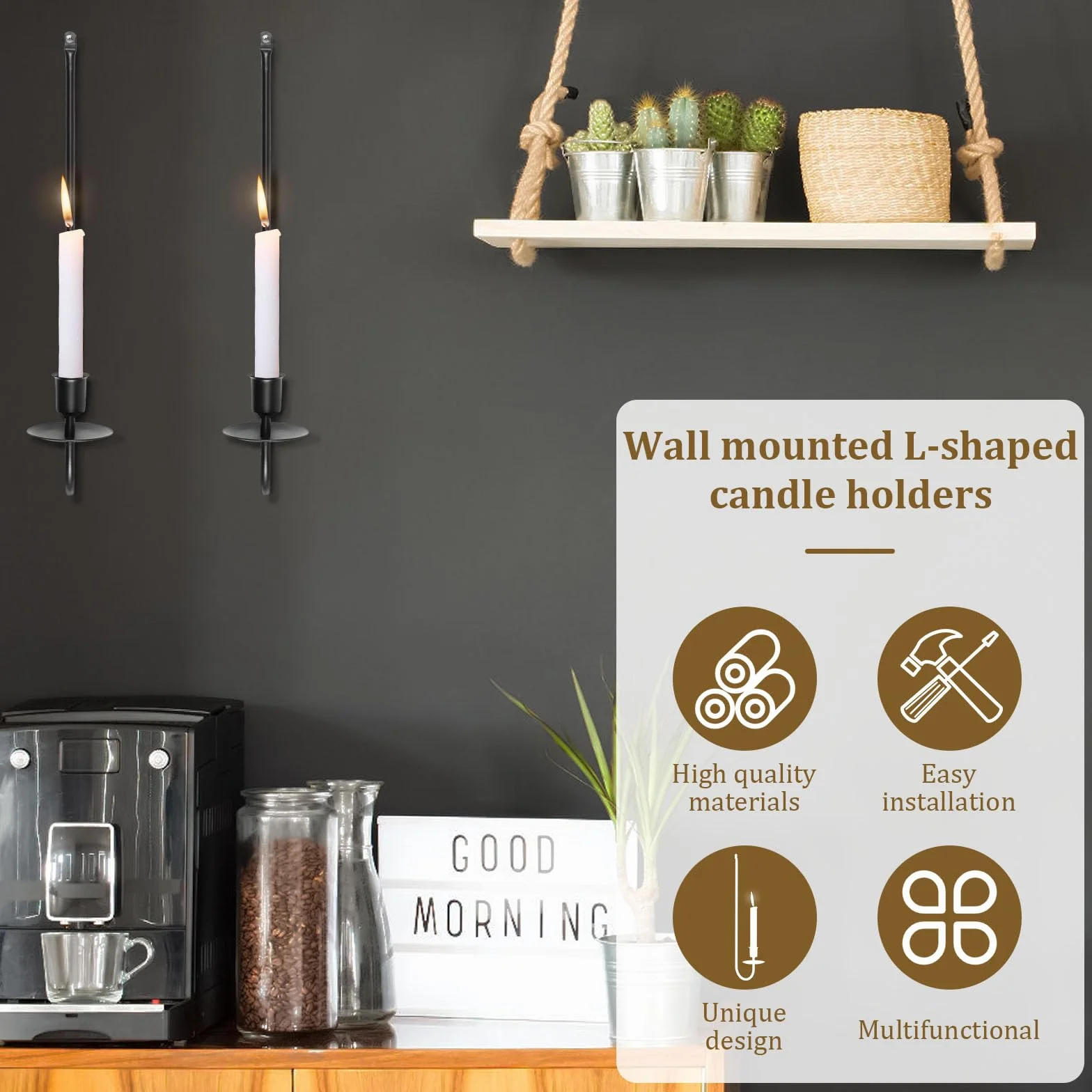 2 piezas candelabro de hierro mental pared vela colgante candelabro de pared en forma de L columna de pared candelabro 40 x 7 x 11 cm negro arte de pared candelabro para dormitorio comedor sala de