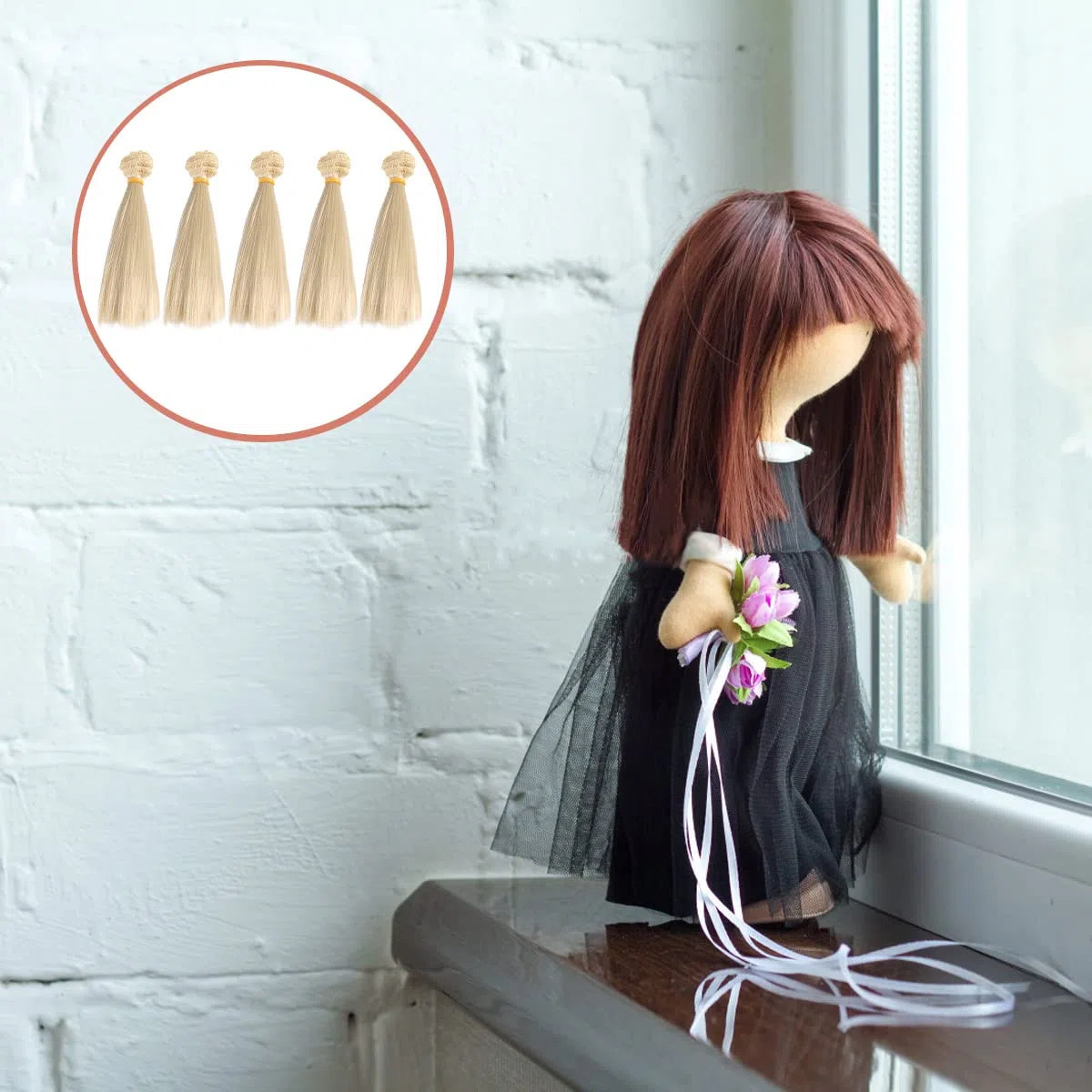 Artibetter 5 Piezas De Peluca Sintética Para Muñecas Pelo Liso De 15 Cm Extensiones Para Manualidades Y Bjd//La/Doll Craft