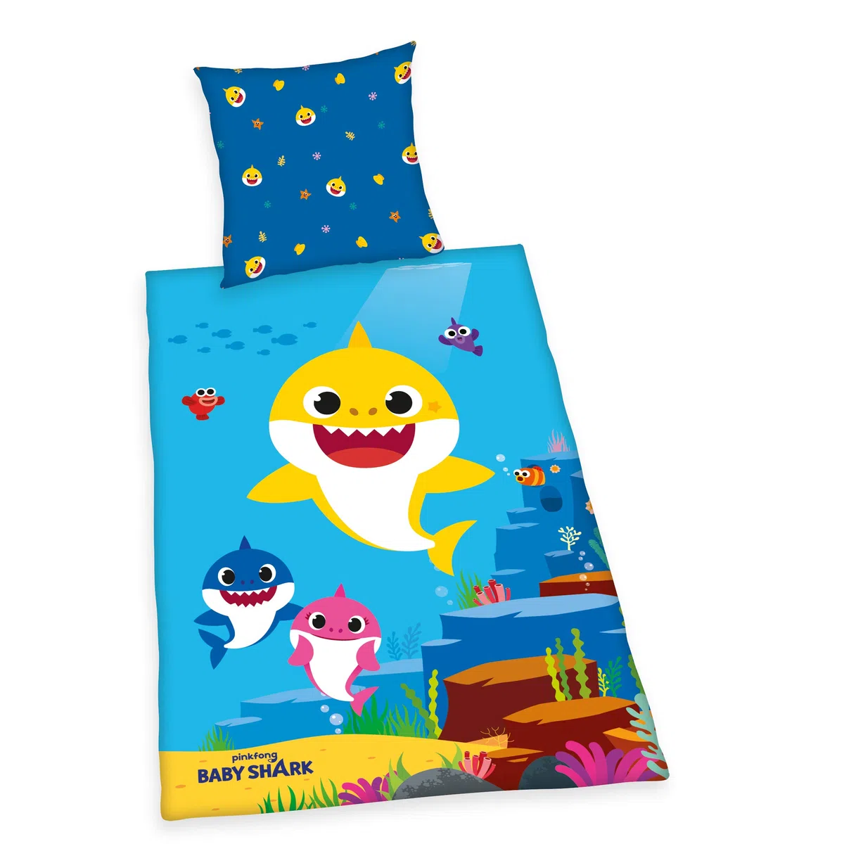 Herding Baby Shark - Juego de Ropa de Cama (algodón, 80 x 80 cm, 135 x 200 cm), Color Azul