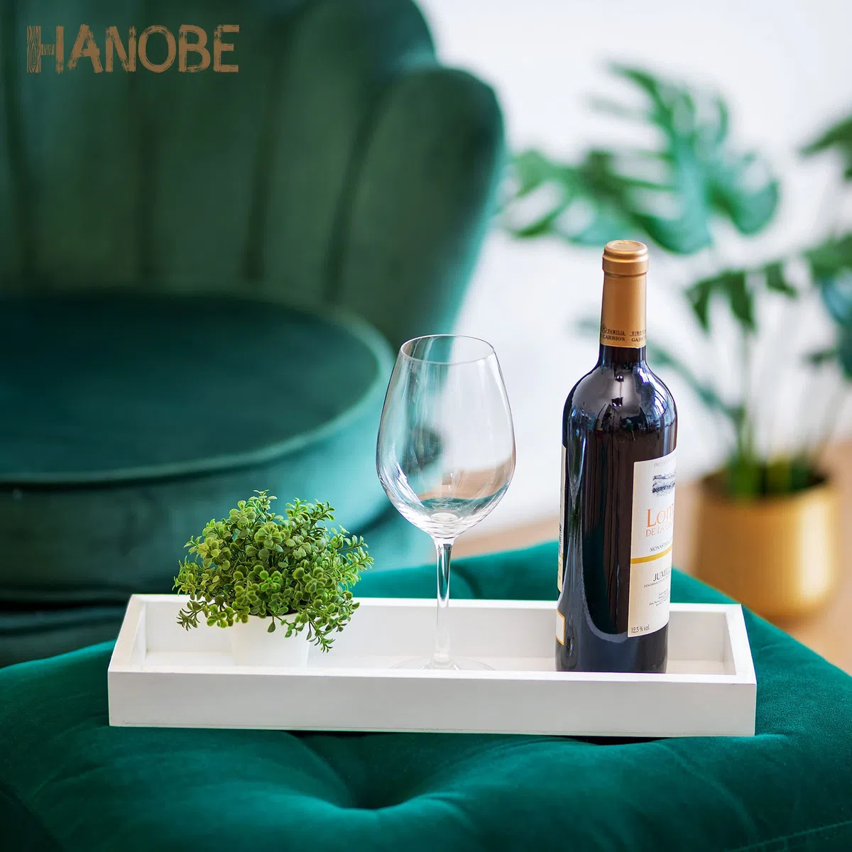 Hanobe - Bandeja de Madera para Servir, Rectangular, Estrecho, Decorativo, café, Platos y bandejas, Moderna, Blanca, pequeña Mesa, sin Mango, Bandeja de Madera de Vela para Cuarto de baño