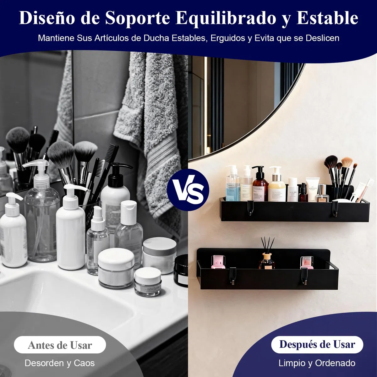 2 Piezas Estante de Ducha sin taladrar, Negro, Estante de Almacenamiento de baño Inoxidable, Estante para champú y Gel de Ducha, Cesta de Ducha de Metal Negro Mate, con 4 Ganchos