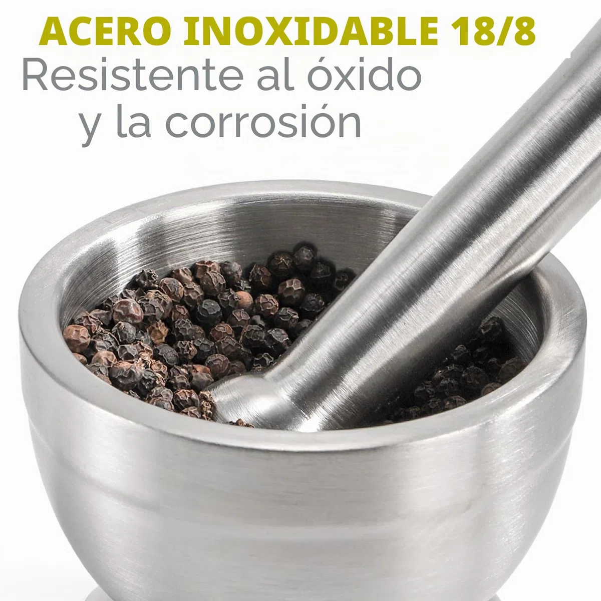 Bekith Juego de mortero y mortero de acero inoxidable cepillado 18/8 molinillo de especias triturador de píldoras Molcajete tazón de hierbas