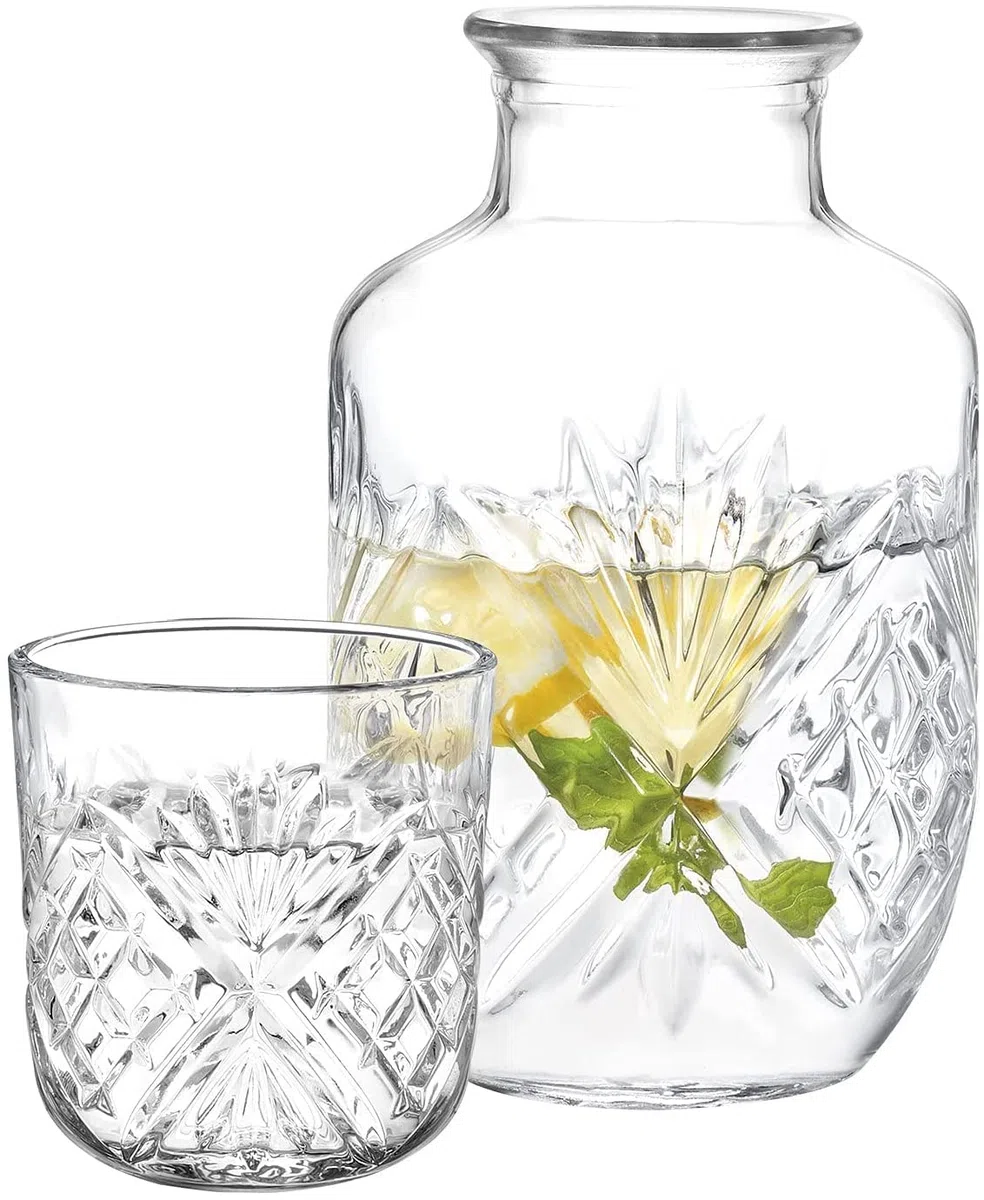Juego de jarra y vaso de cristal para mesita de noche, jarra de noche de cristal y vaso, juego de jarra de agua de 2 piezas y taza de noche (525 ml)