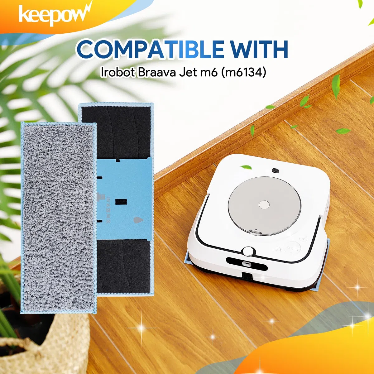 KEEPOW de 4 Paños Lavables para Fregar para iRobot Braava Jet M6134 Almohadillas de Mopa Húmedas, Braava Jet M6 Lavables y Reutilizables Almohadilla de Repuesto para Trapeador