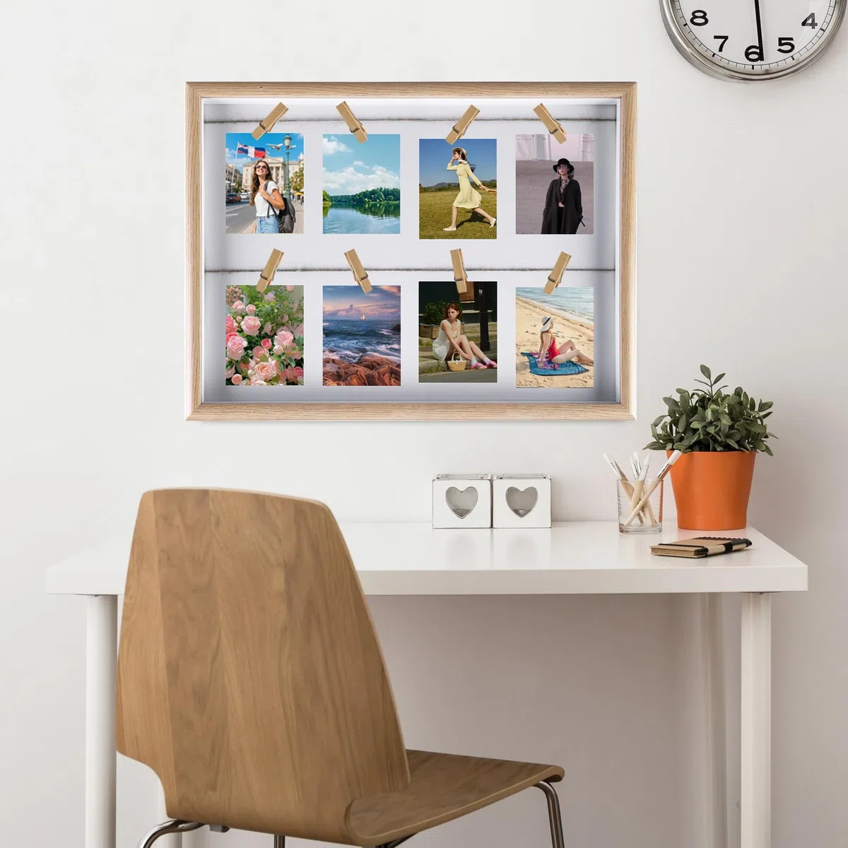 42 x 32 cm Fotowall, marco de fotos con 8 pinzas, marco de fotos para colgar en la pared, utilizado para fotos, pinzas para la creativa DIY foto-diseño