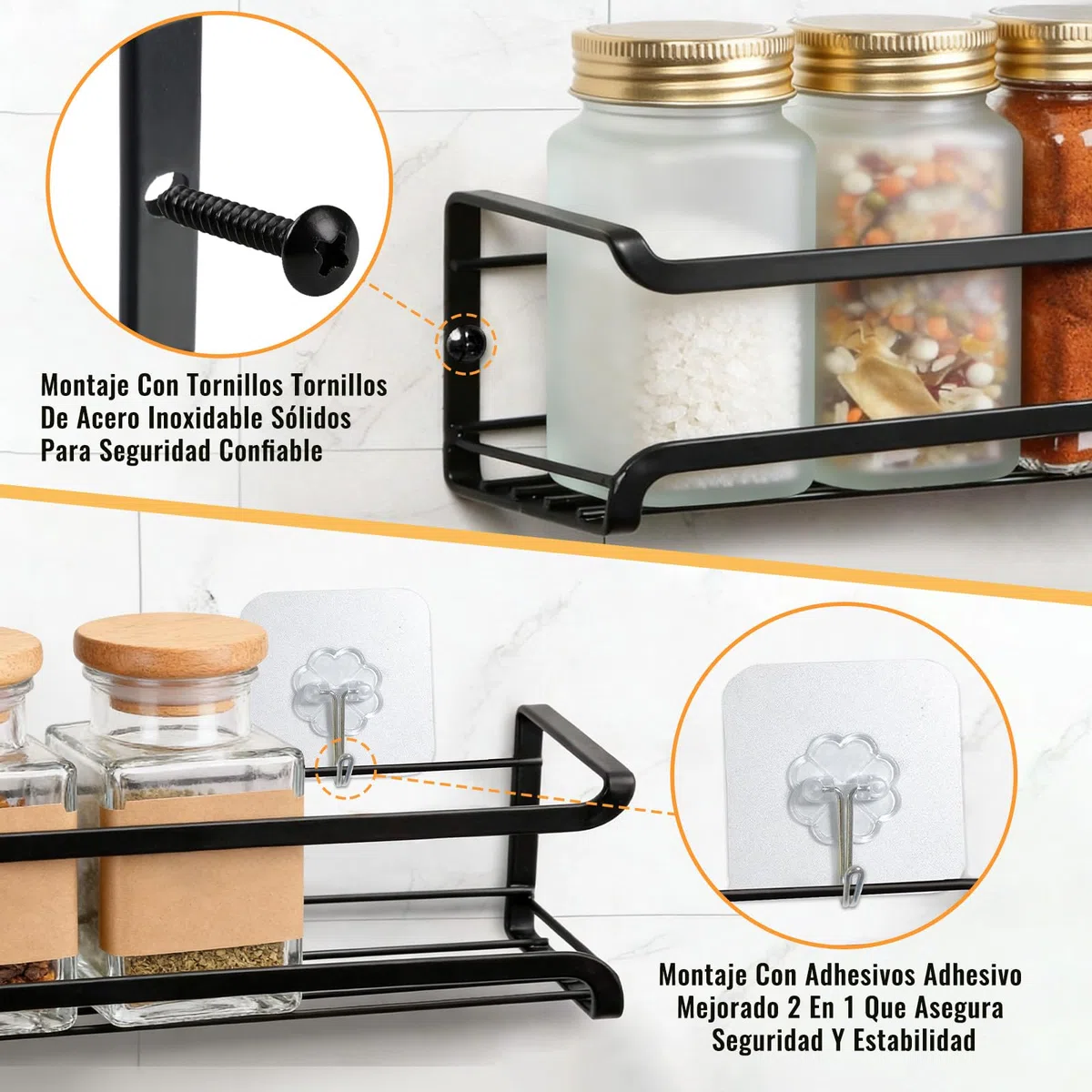 Estante De Especias De Pared, Estante De Almacenamiento De Condimentos De Metal De Cuatro Niveles, No Requiere Perforación, Especiero Colgante, Adecuado Para Cocinas Y Armarios