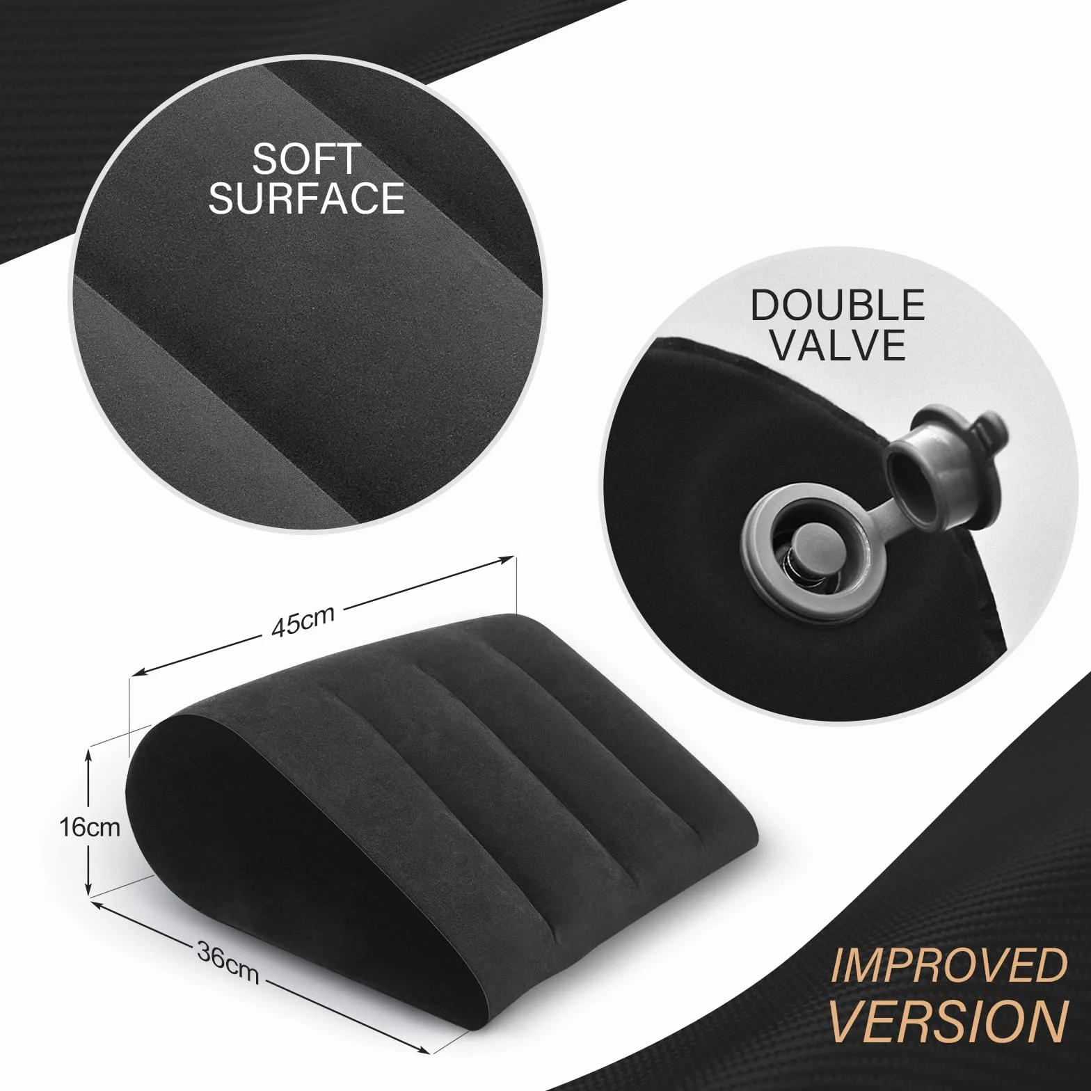 Almohada Inflable Minimalista, Negro, Almohada Auxiliar para la Postura de Yoga, Reduce la presión de la Cintura y la Espalda, Almohada de cuña