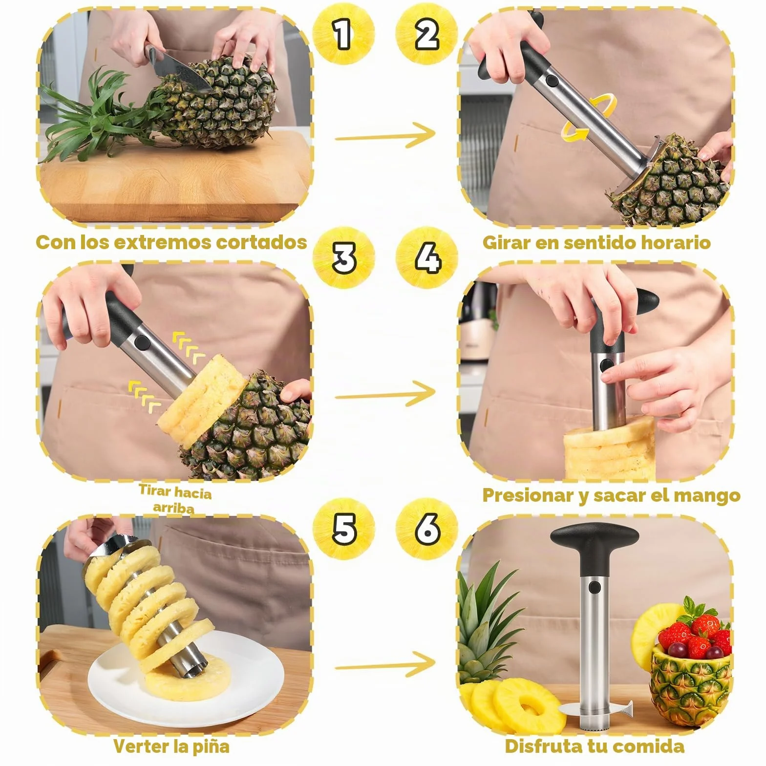Newness Cortador de Piña de Acero Inoxidable,pelador de piña, Herramienta para el hogar y la Cocina con Cuchilla Afilada para Anillos de Frutas dicadas, [Mejorada, Reforzada, Gruesa]