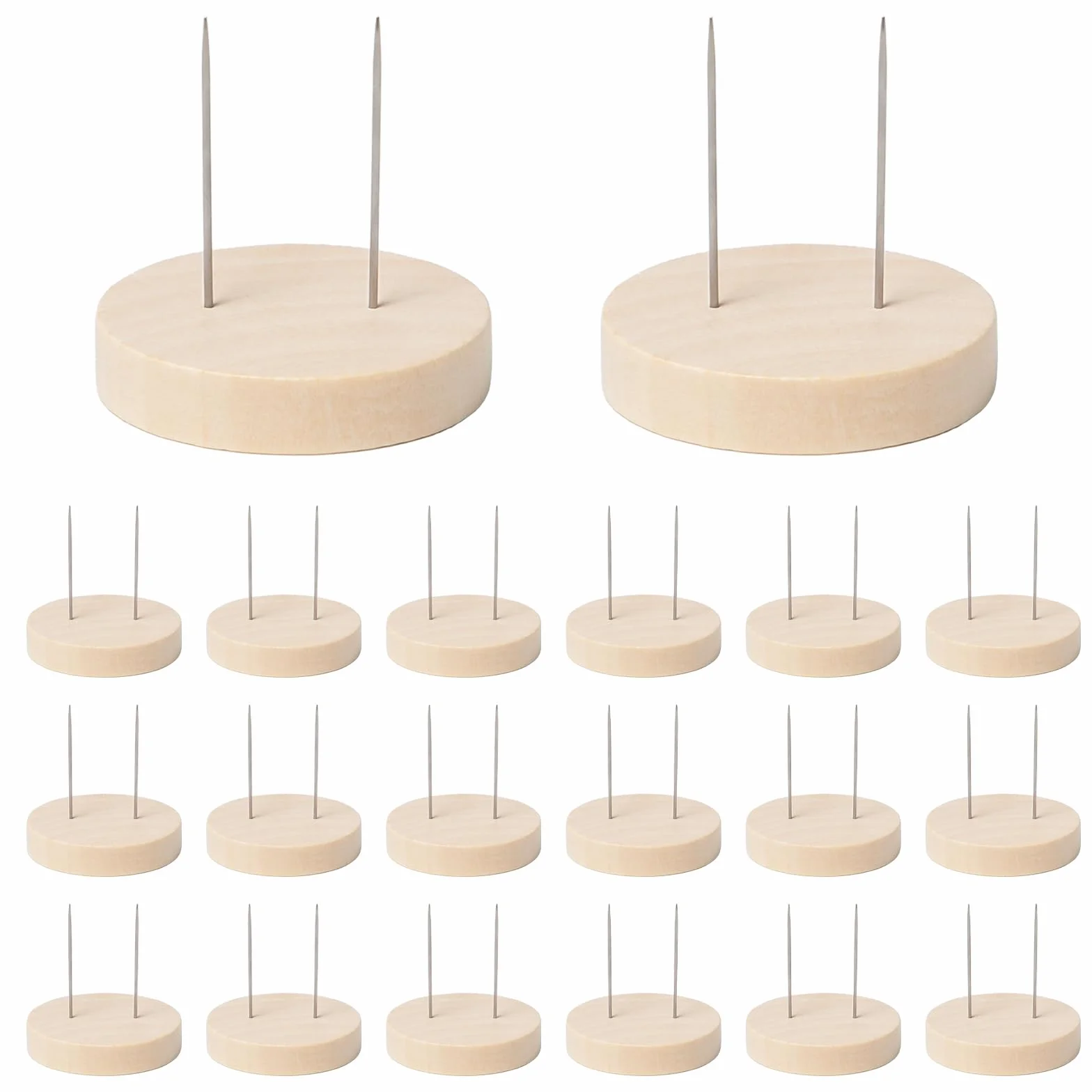 20 Piezas Soporte para Muñecas de Ganchillo de Madera Base para Muñecas de Fieltro 5 cm con Doble Aguja de Acero Soporte de Exhibición Madera para Muñeca Ganchillo Hecho a Mano Muñeco Fieltro