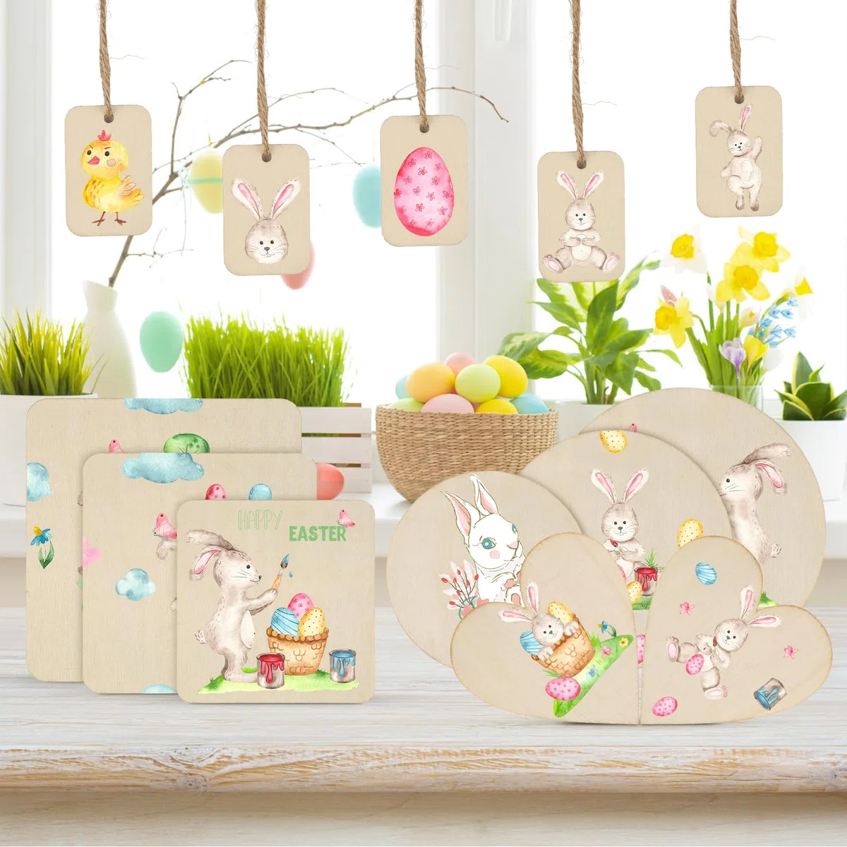 65 unidades de placas de madera sin tratar para manualidades, redondas, cuadradas, en forma de corazón, espacios en blanco, pirograbado, escritura, decapado de madera, juego para manualidades,