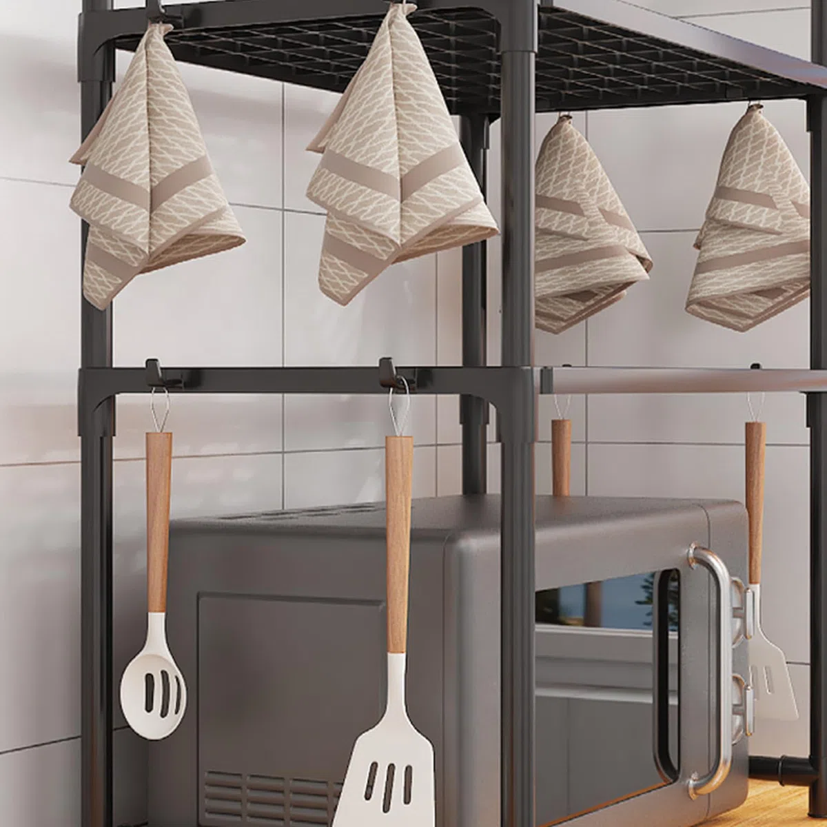 Soporte Para Microondas De 2/3 Niveles, Estante Organizador De Cocina Estantes Para Microondas Soporte Microondas,Estante Microondas, Mueble Para Microondas Con Ganchos