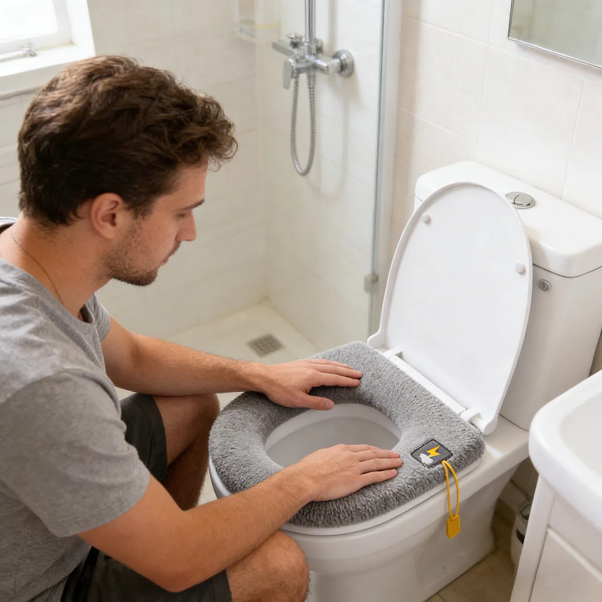5 Piezas Asientos De Inodoro, Funda de Asiento de Inodoro, Asientos para Inodoro, Cojín de baño Suave y cálido Lavable, Universal Asiento Grueso de WC, Cubierta de Asiento de Inodoro con Mango