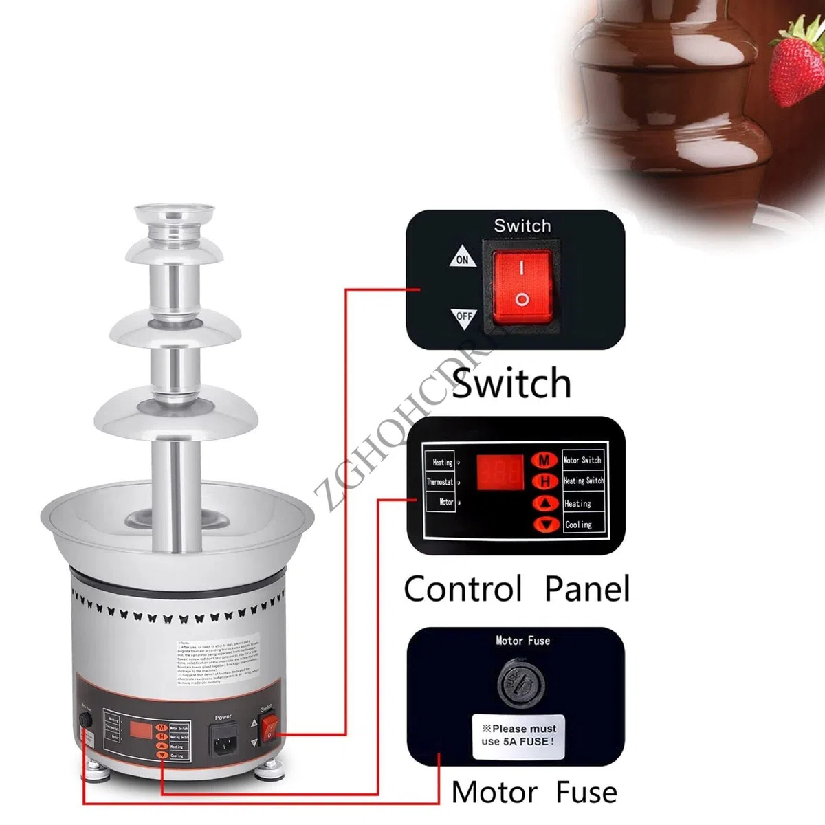 Máquina de fuente de chocolate de gran capacidad con control de temperatura, calentador de salsa para fiestas, bodas, restaurantes