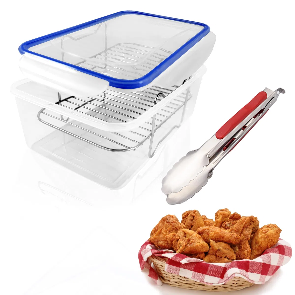 Cuenco para rebozar, cuenco para empanar con tapa, coctelera de harina para condimentar pollo frito, pescado, camarones, simplemente gira | Cuenco para empanar con tapa, coctelera de harina, pollo frito, pescado, camarones, condimento, fácil de limpiar (a