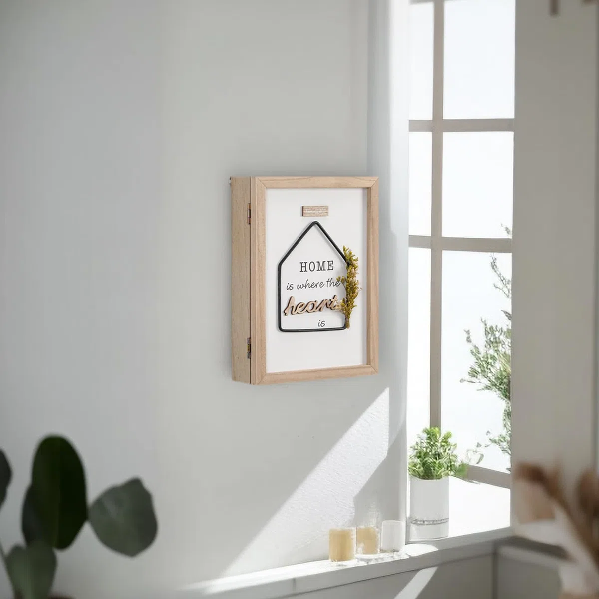 Caja para llaves, caja de llaves de madera, caja de llaves montada en la pared con 6 ganchos, fácil de montar en la pared para entrada, habitación, pasillo, baño, natural, 20 x 6 x 27 cm