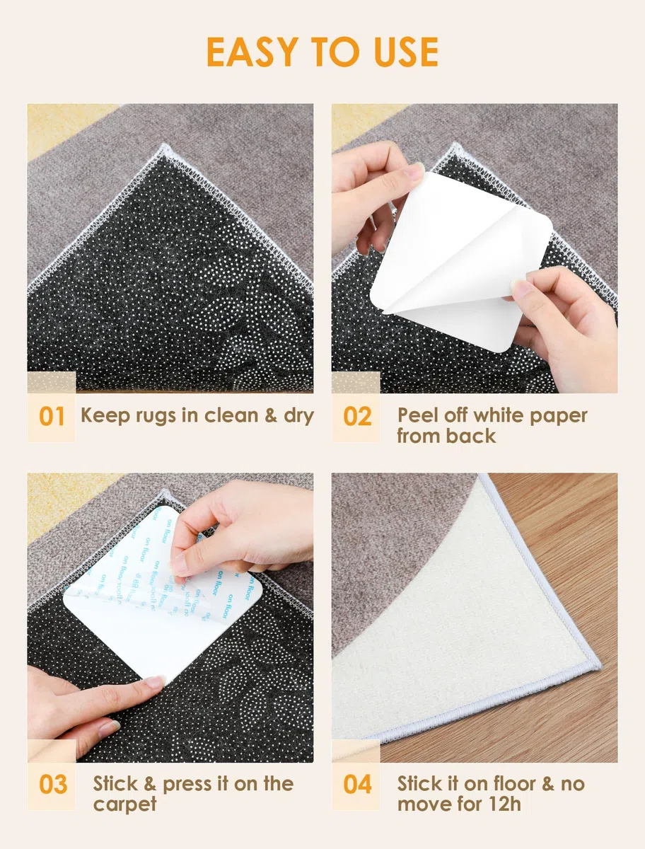 NEUTYPECHIC 16 Piezas Pinzas para Alfombras, 10 * 10 cm Antideslizante Alfombra Antideslizante Suelo, Lavable y Reutilizable, Alfombra PU Impermeable, Fuerte Adsorción, sin Deformación