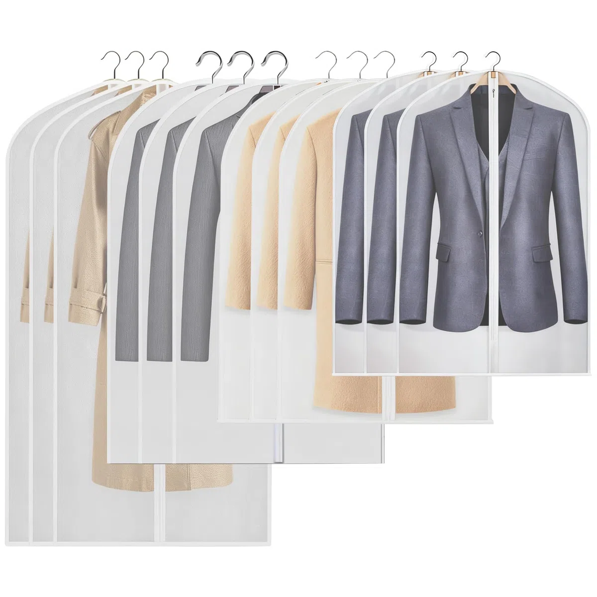 12 Funda para Guardar Ropa, Transparente Bolsa de Traje Almacenaje Ropa Armario, Bolsa Guardar Ropa Antipolvo Impermeable con Humedad para Vestidos, Abrigos, Apparel, Camisas, 60 x 140/120/100/80 cm