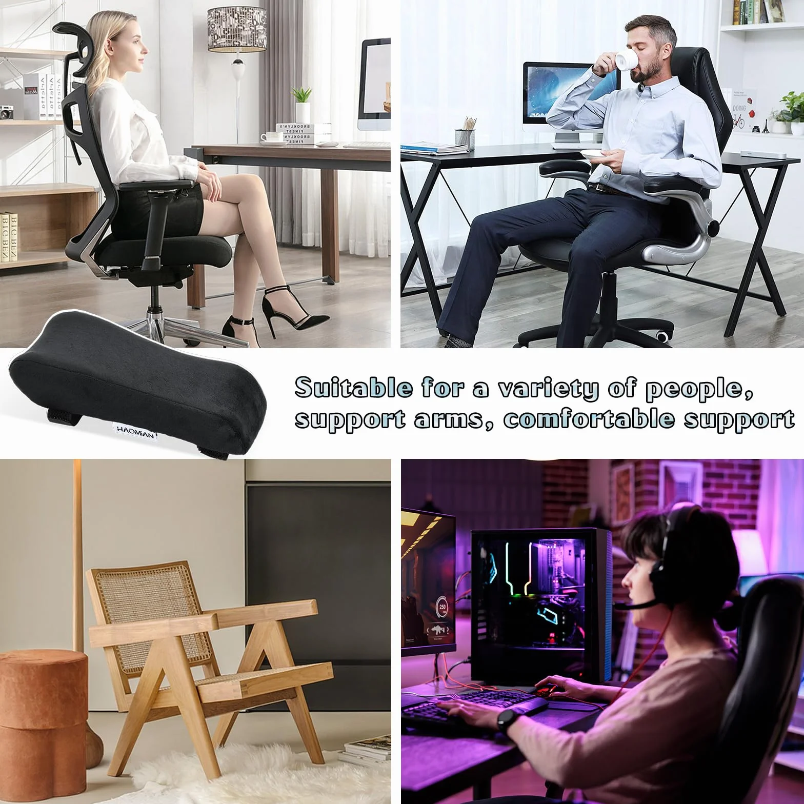 Nivofu Almohadilla para Reposabrazos, Cojín Ergonómico para Silla de Oficina, Escritorio, Juegos y Ruedas - 2 Piezas