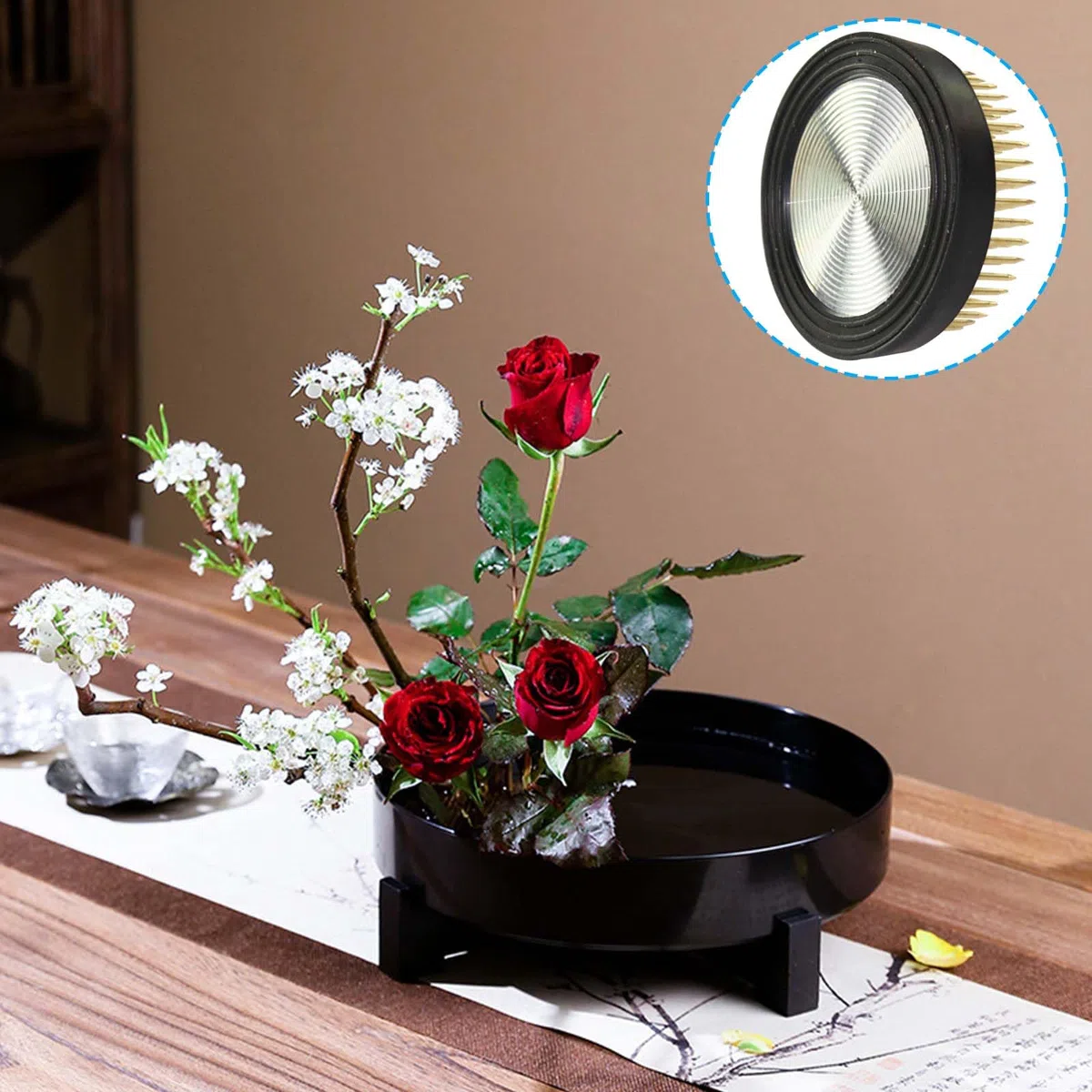 Rana de flores, 8 cm, Ikebana Kenzan, arreglo floral redondo de alta calidad con funda antideslizante, soporte redondo de acero inoxidable, gel para arreglos florales, tiendas de flores, oficinas,