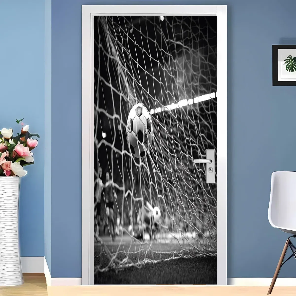 Autoadhesivo Pegatinas Para Puertas 77x200 cm Deportes FúTbol Campo De FúTbol Pegatinas Impermeables, Negro 3D Vinilos Pegatina para Puertas DecoracióN Del Hogar BañO u Oficina